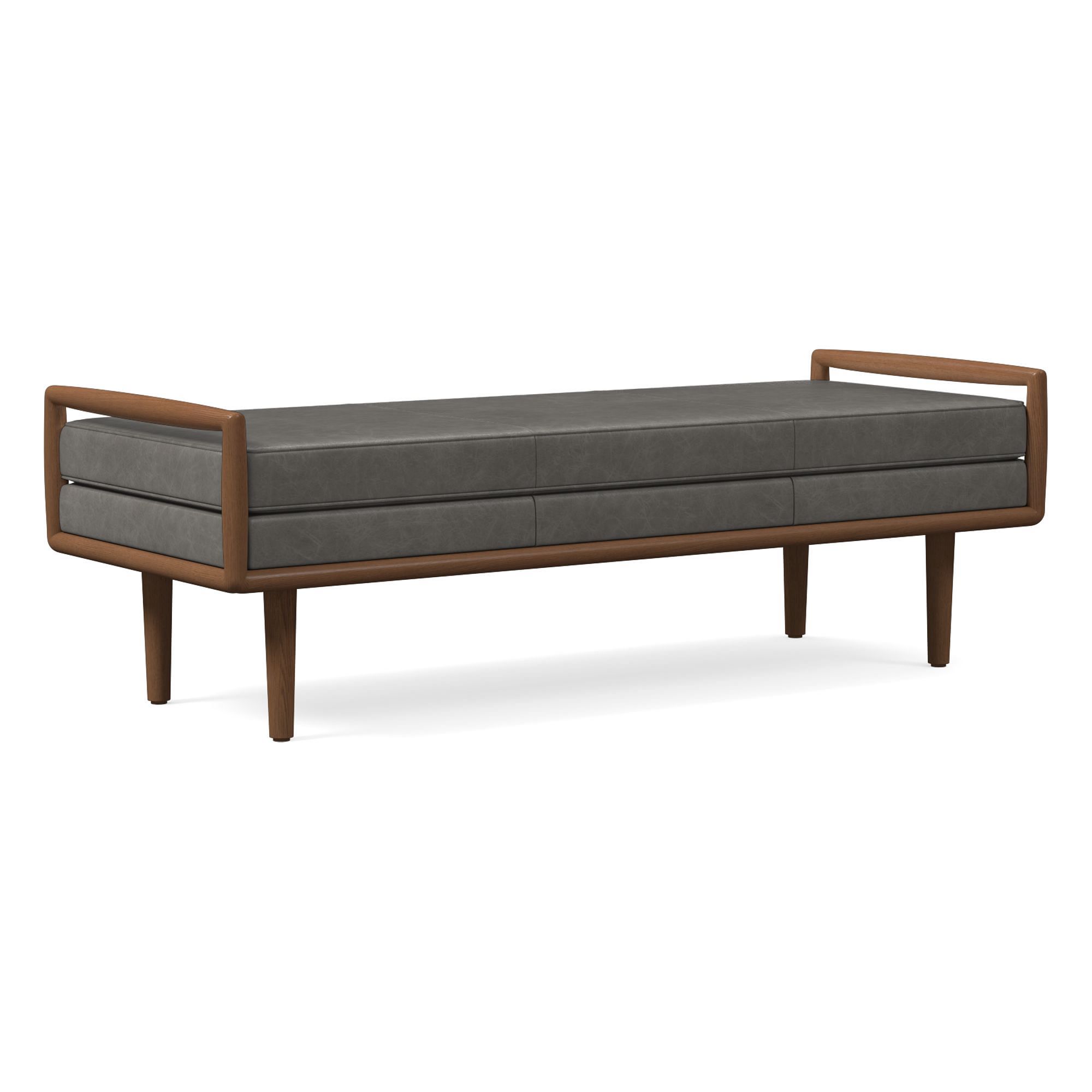 Nico Ottoman, Poly, Ludlow Leather, Gray Smoke, Walnut