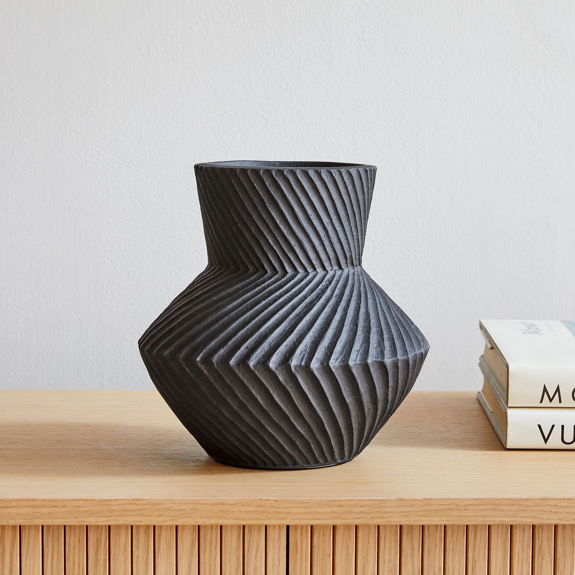 Asher Ceramic Tabletop Vases, Vase, Black, Earthenware, Medium