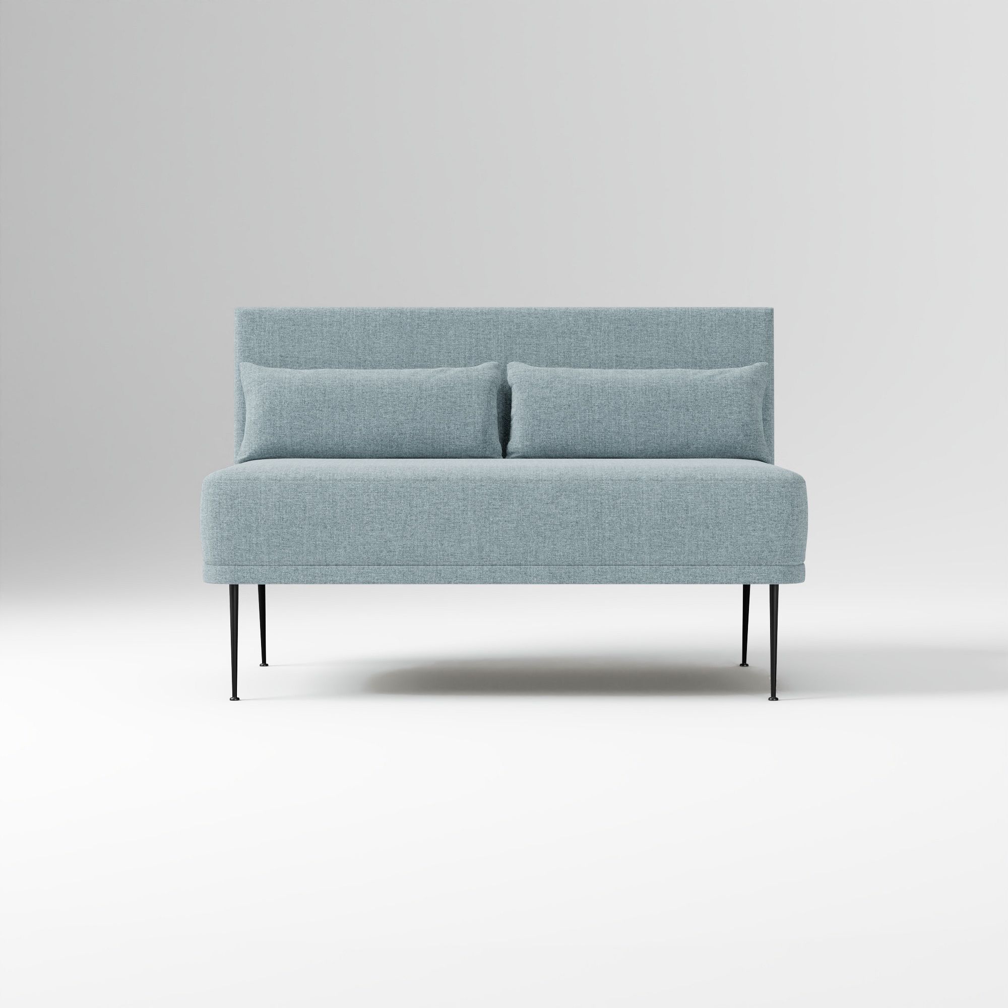 Modern Banquette Armless Bench, Yarn Dyed Linen Weave Oatmeal, Dark Bronze