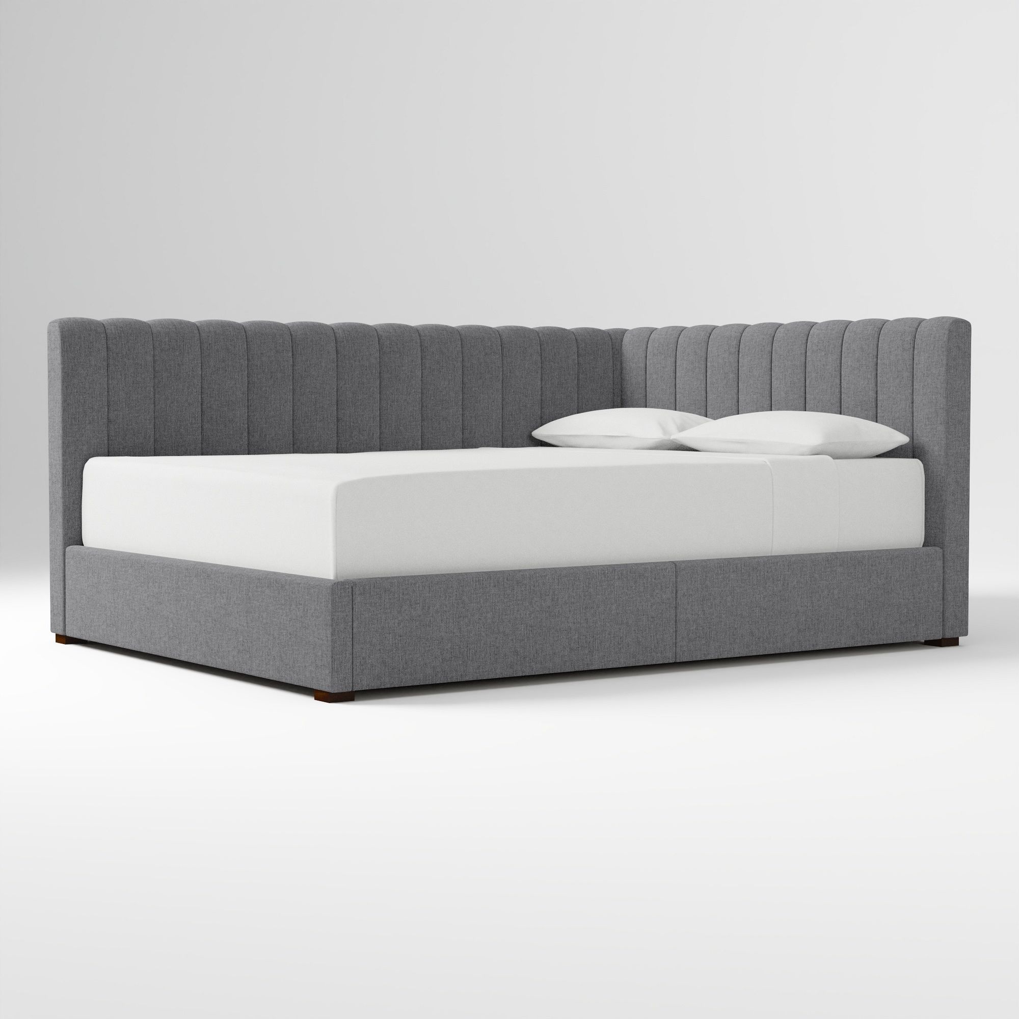 Avalon Corner Storage Bed Queen Yarn Dyed Linen Weave Alabaster
