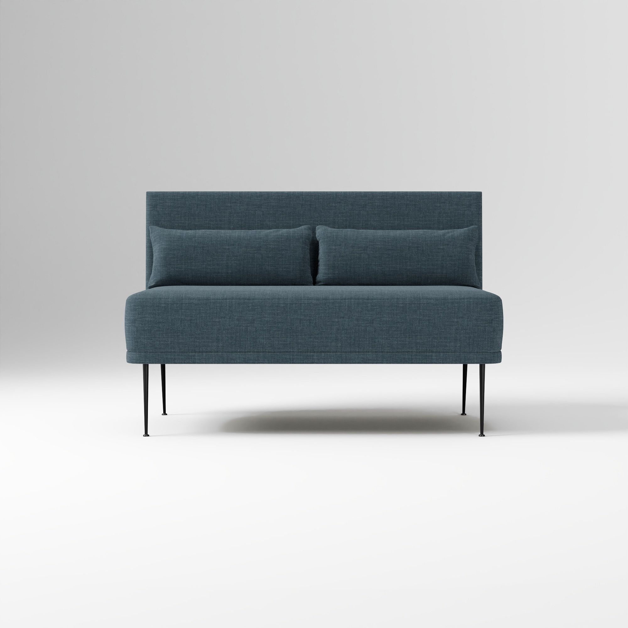 Modern Banquette Armless Bench, Yarn Dyed Linen Weave Oatmeal, Dark Bronze