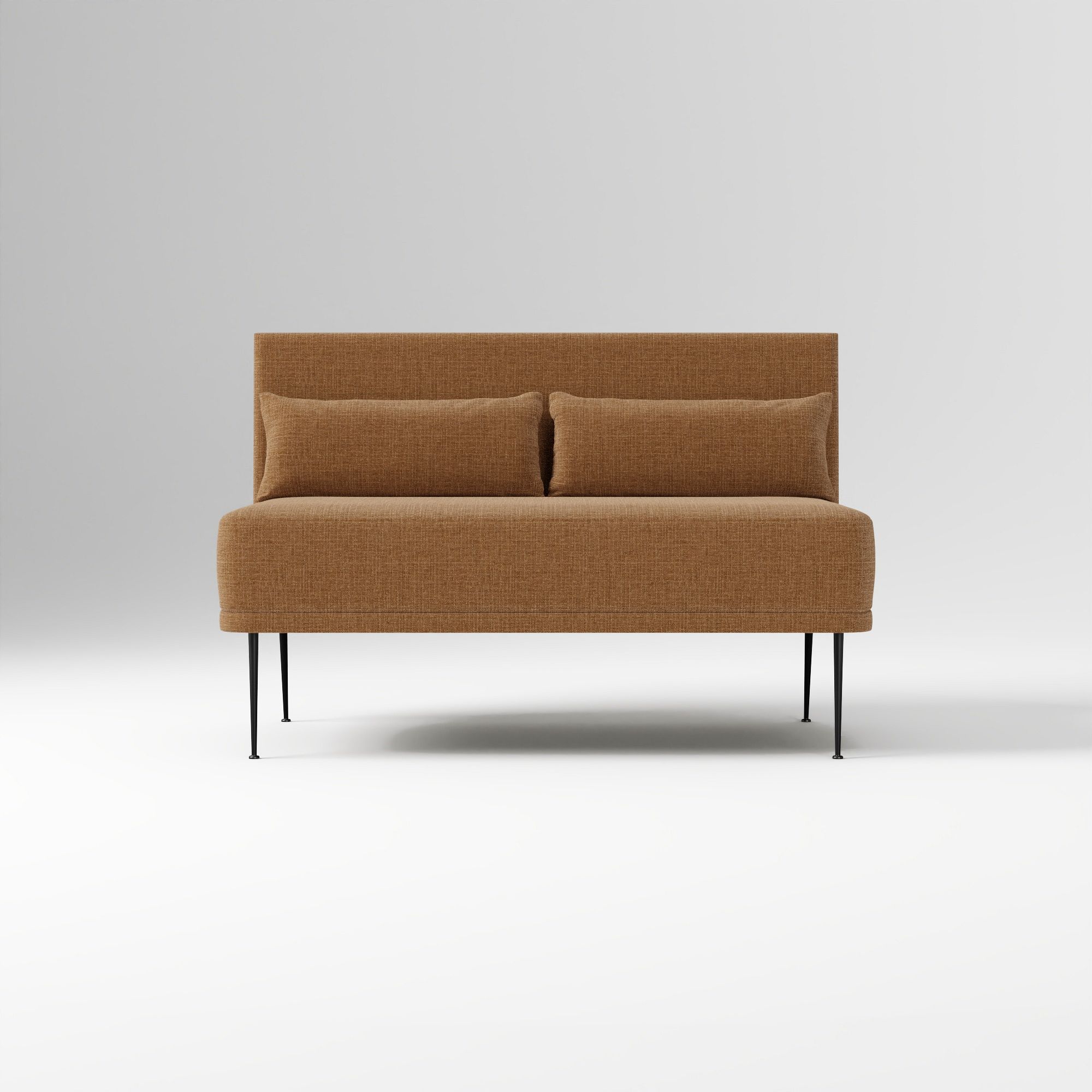 Modern Banquette Armless Bench, Yarn Dyed Linen Weave Oatmeal, Dark Bronze