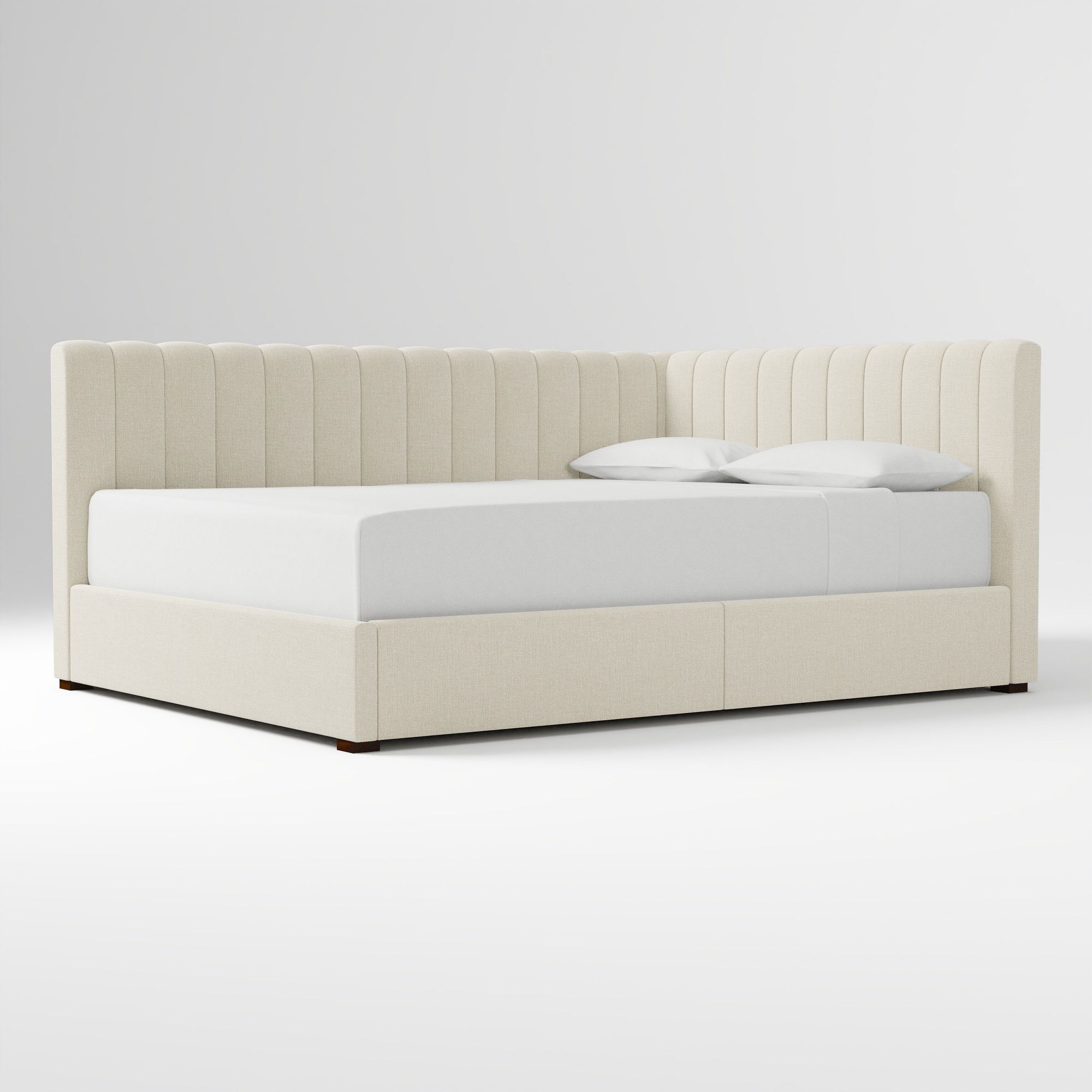 Avalon Corner Storage Bed Queen Yarn Dyed Linen Weave Alabaster
