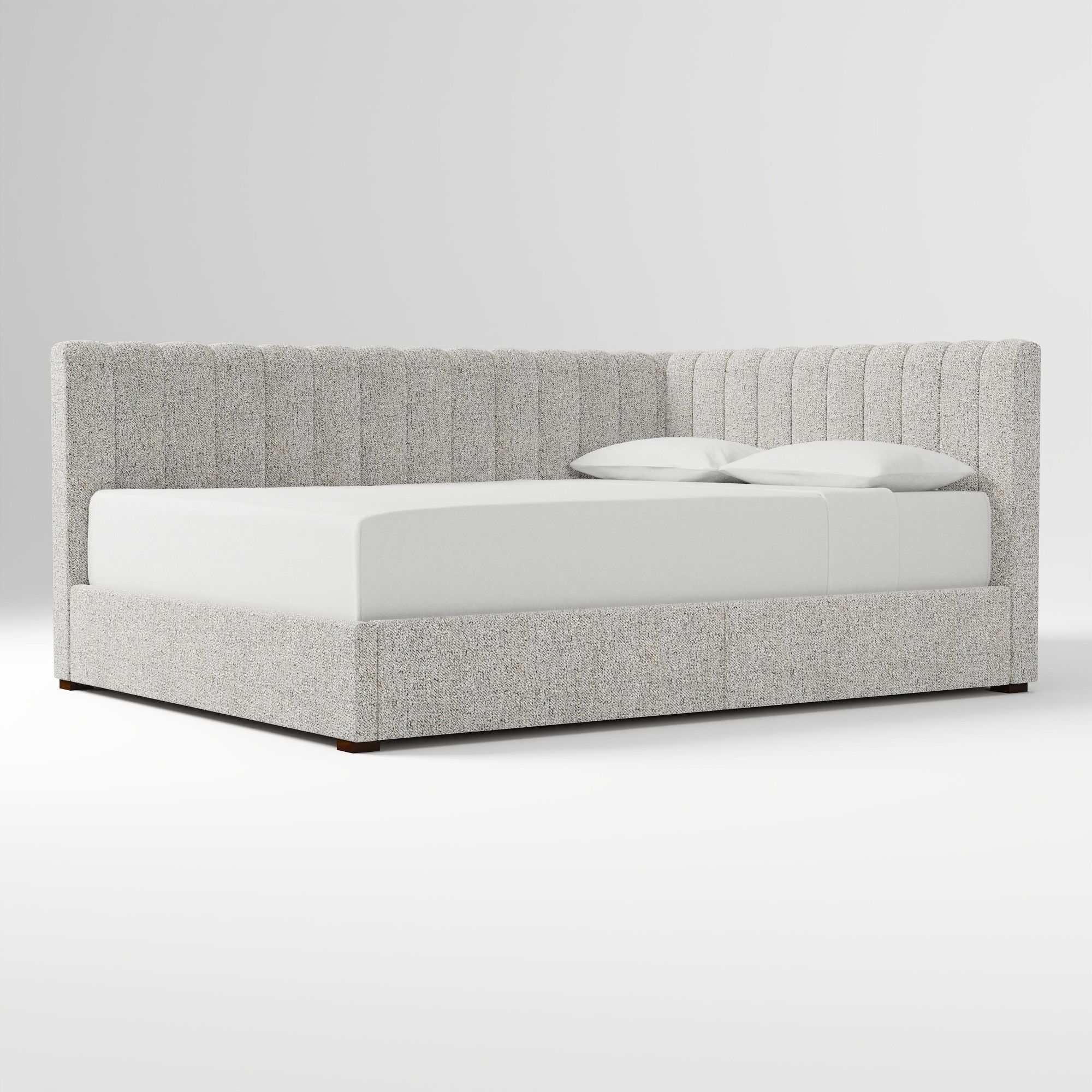 Avalon Corner Storage Bed Queen Yarn Dyed Linen Weave Alabaster