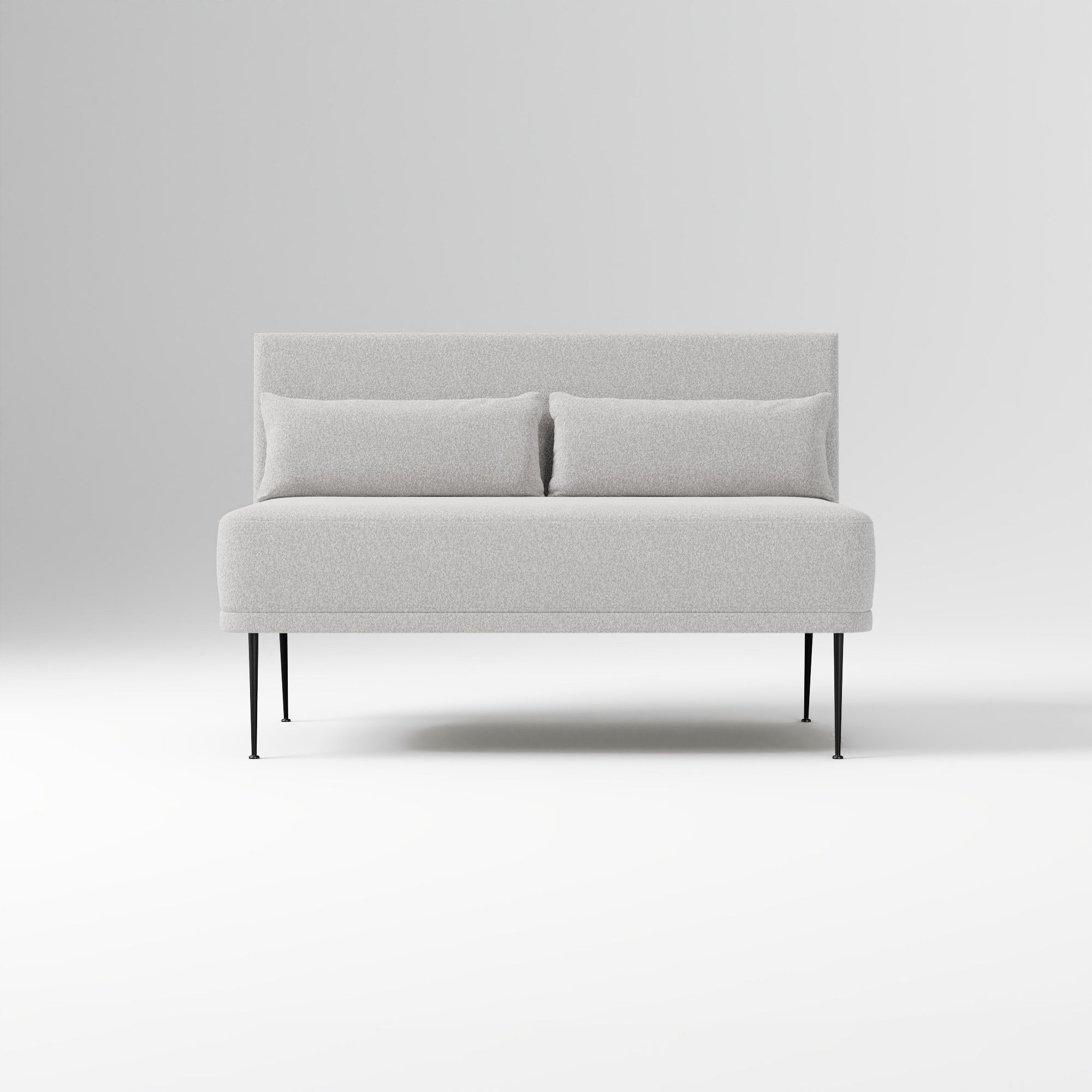 Modern Banquette Armless Bench, Yarn Dyed Linen Weave Oatmeal, Dark Bronze