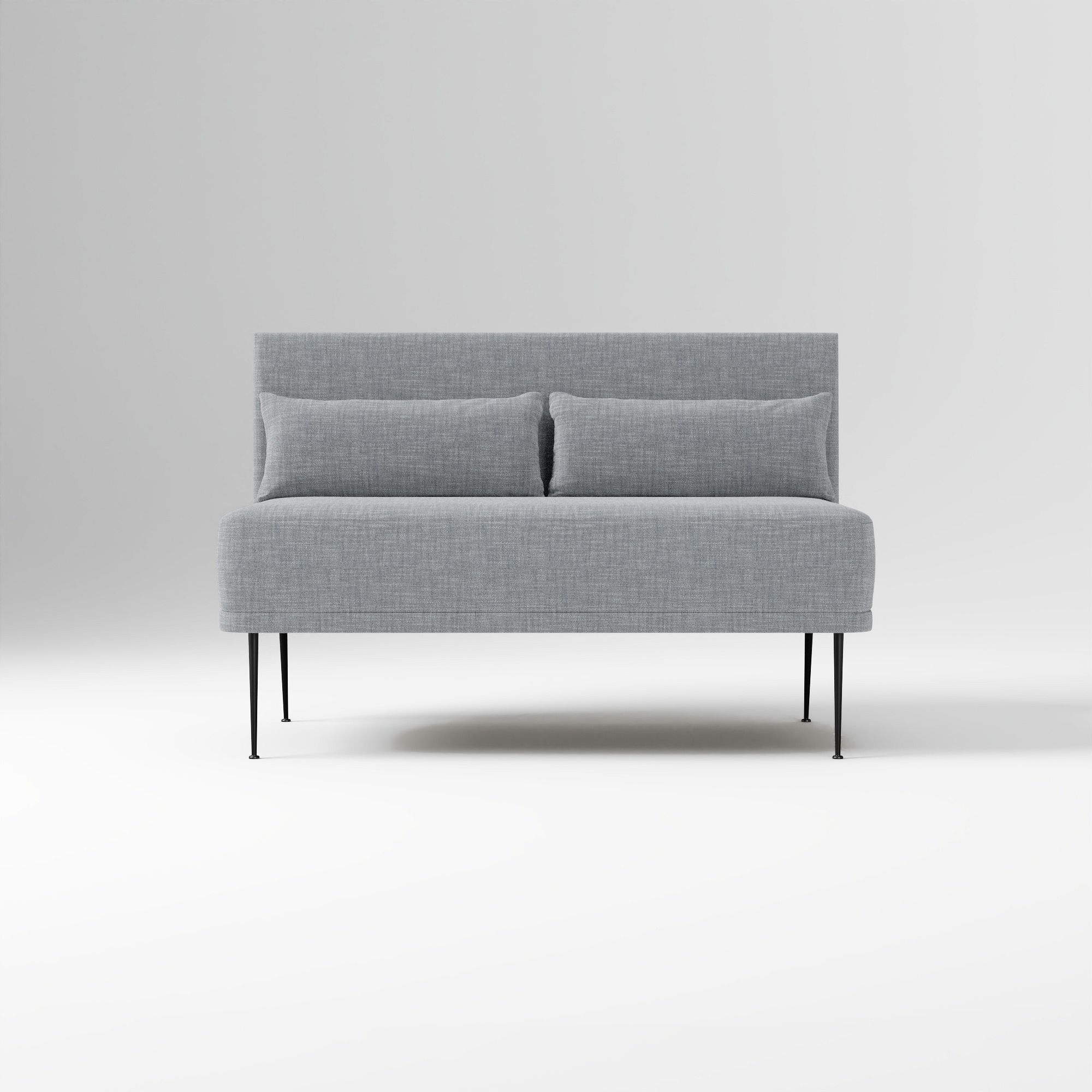 Modern Banquette Armless Bench, Yarn Dyed Linen Weave Oatmeal, Dark Bronze