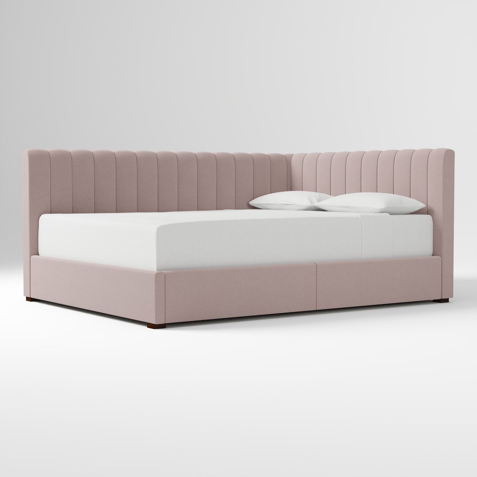 Avalon Corner Storage Bed Queen Yarn Dyed Linen Weave Alabaster