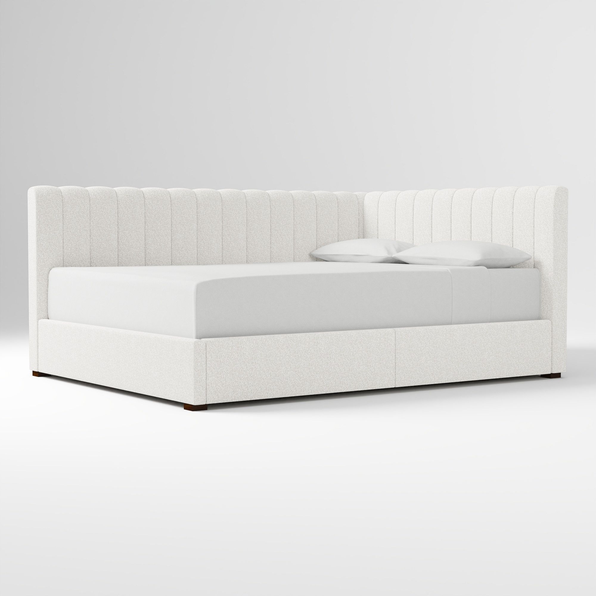 Avalon Corner Storage Bed Queen Yarn Dyed Linen Weave Alabaster