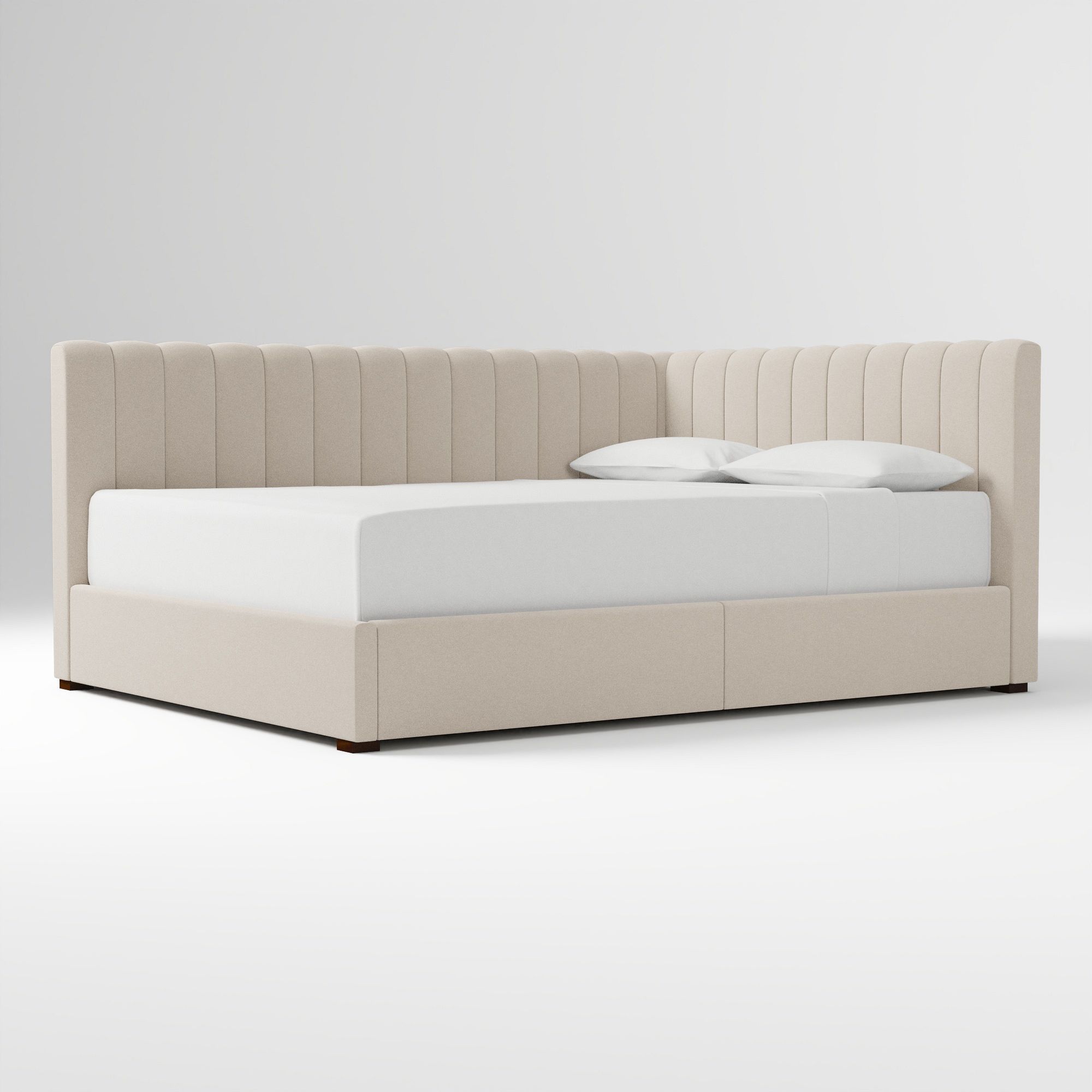 Avalon Corner Storage Bed Queen Yarn Dyed Linen Weave Alabaster