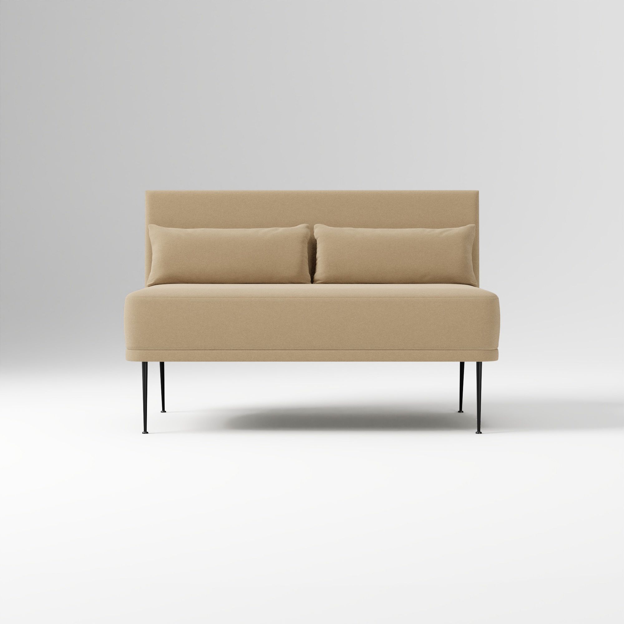 Modern Banquette Armless Bench, Yarn Dyed Linen Weave Oatmeal, Dark Bronze