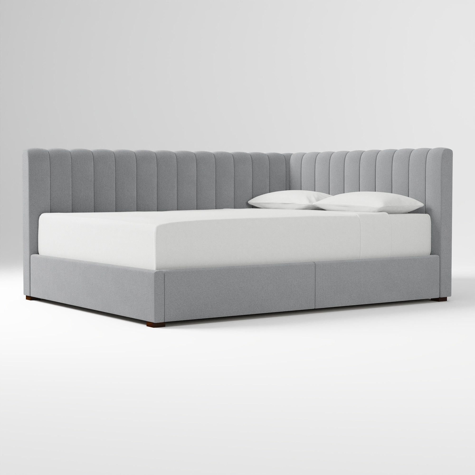 Avalon Corner Storage Bed Queen Yarn Dyed Linen Weave Alabaster
