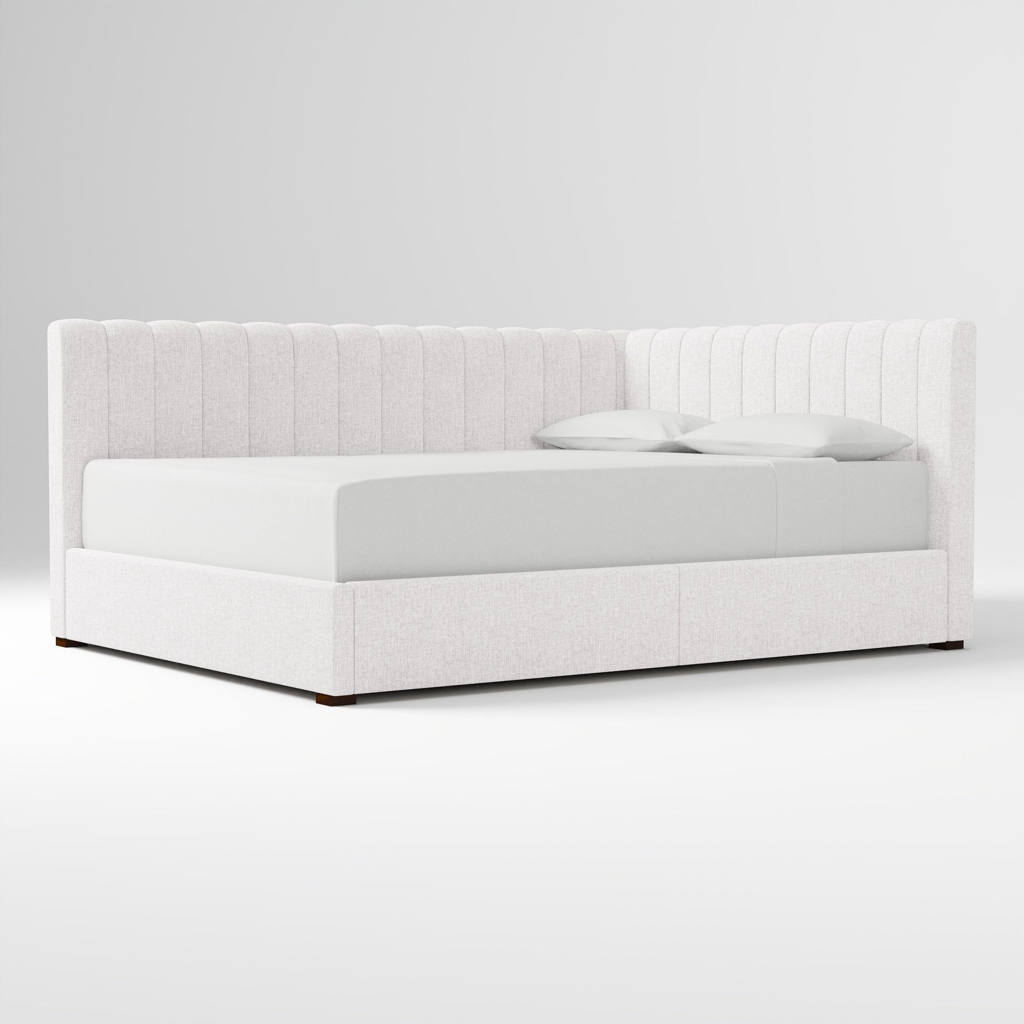Avalon Corner Storage Bed Queen Yarn Dyed Linen Weave Alabaster