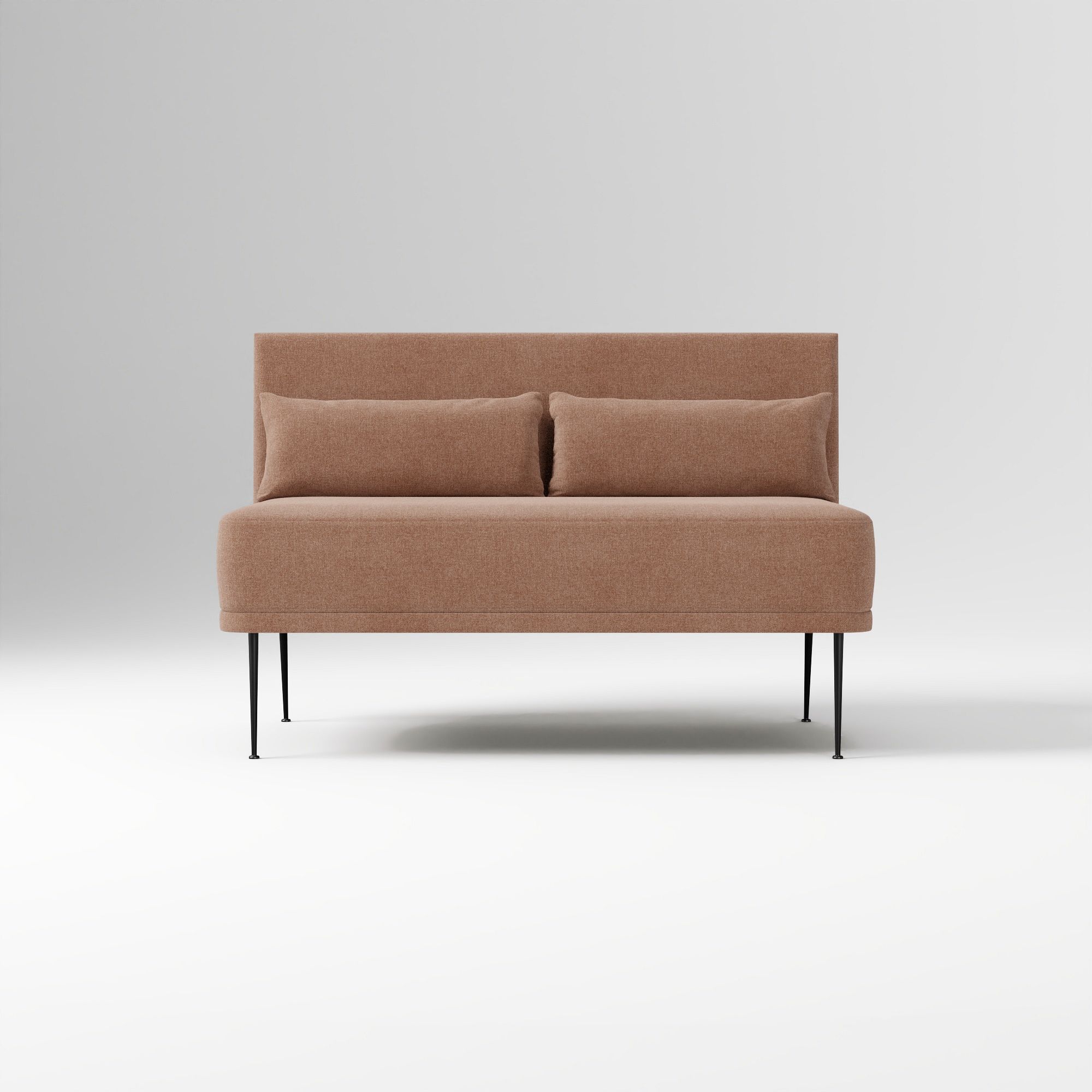 Modern Banquette Armless Bench, Yarn Dyed Linen Weave Oatmeal, Dark Bronze