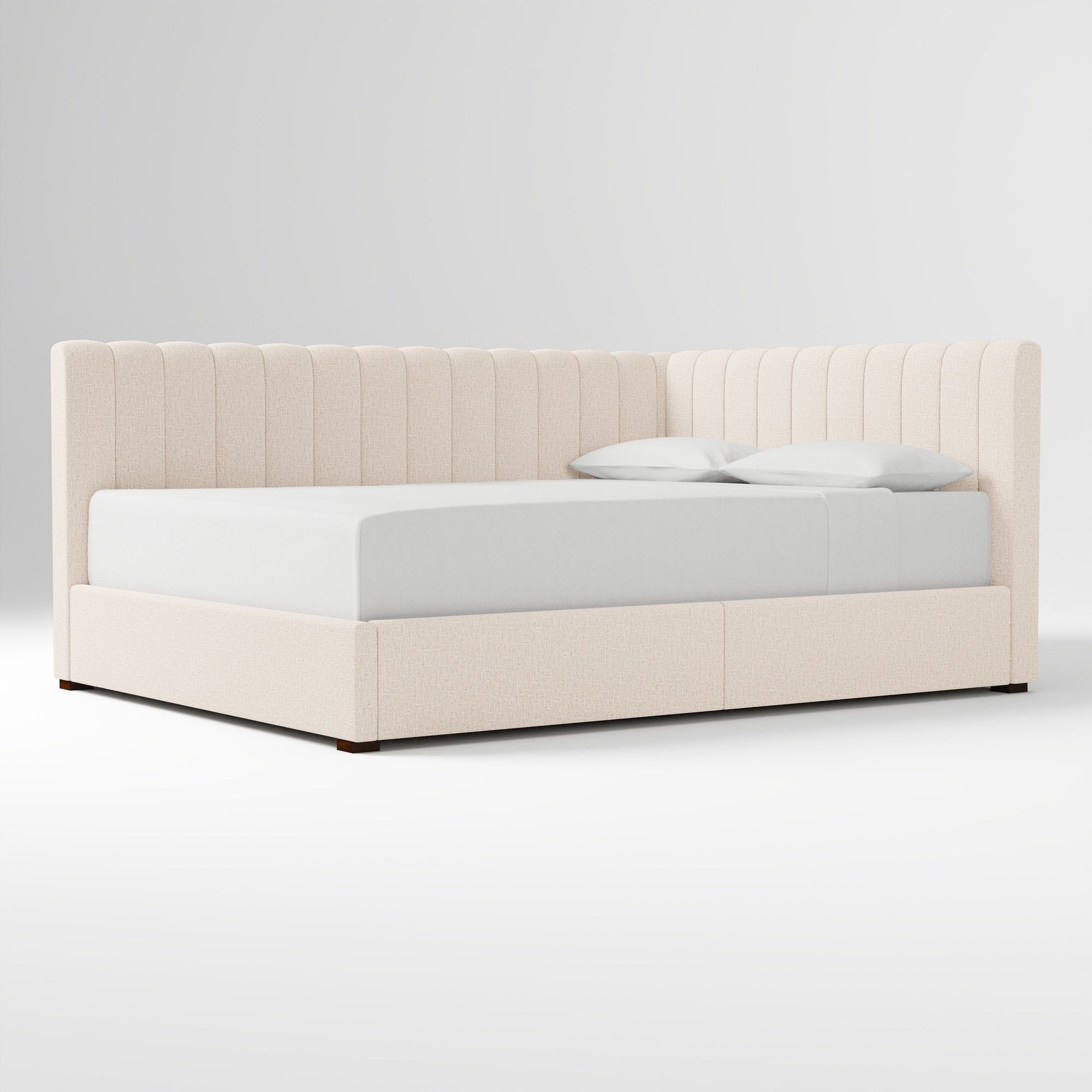 Avalon Corner Storage Bed Queen Yarn Dyed Linen Weave Alabaster
