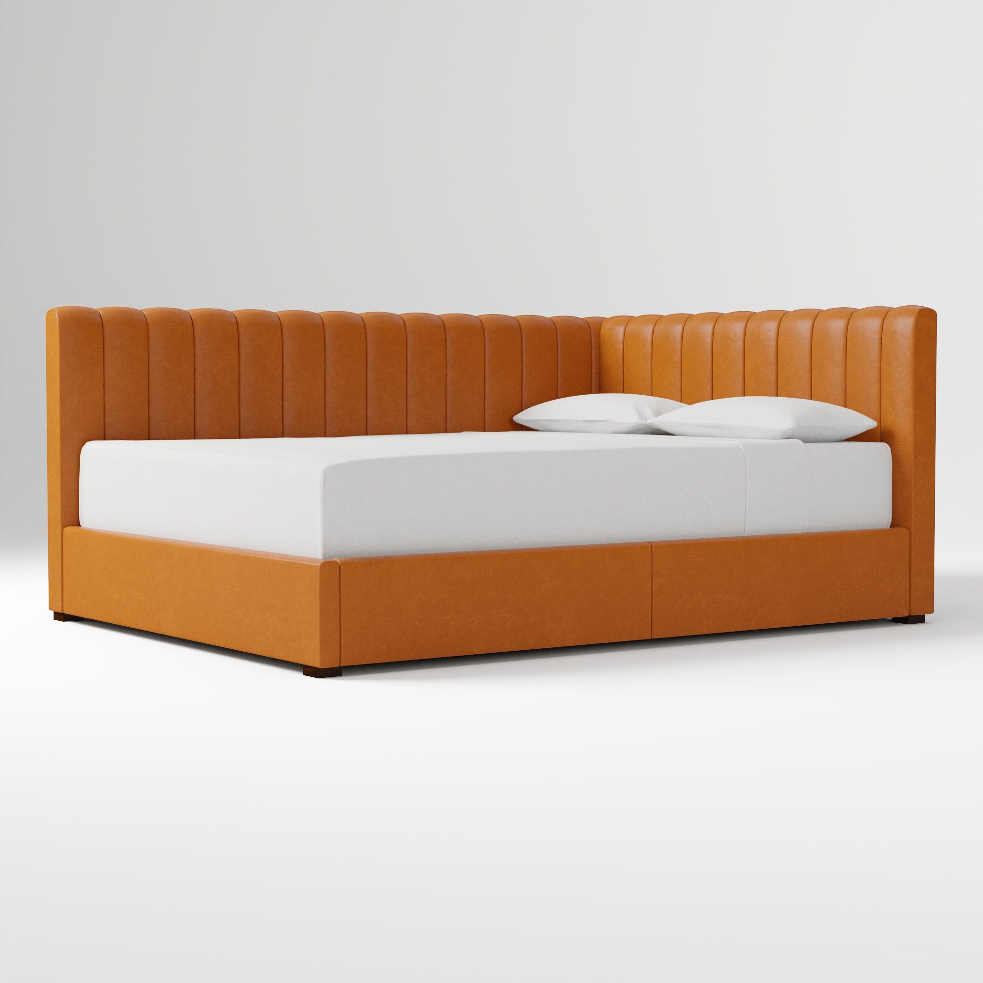 Avalon Corner Storage Bed Queen Yarn Dyed Linen Weave Alabaster