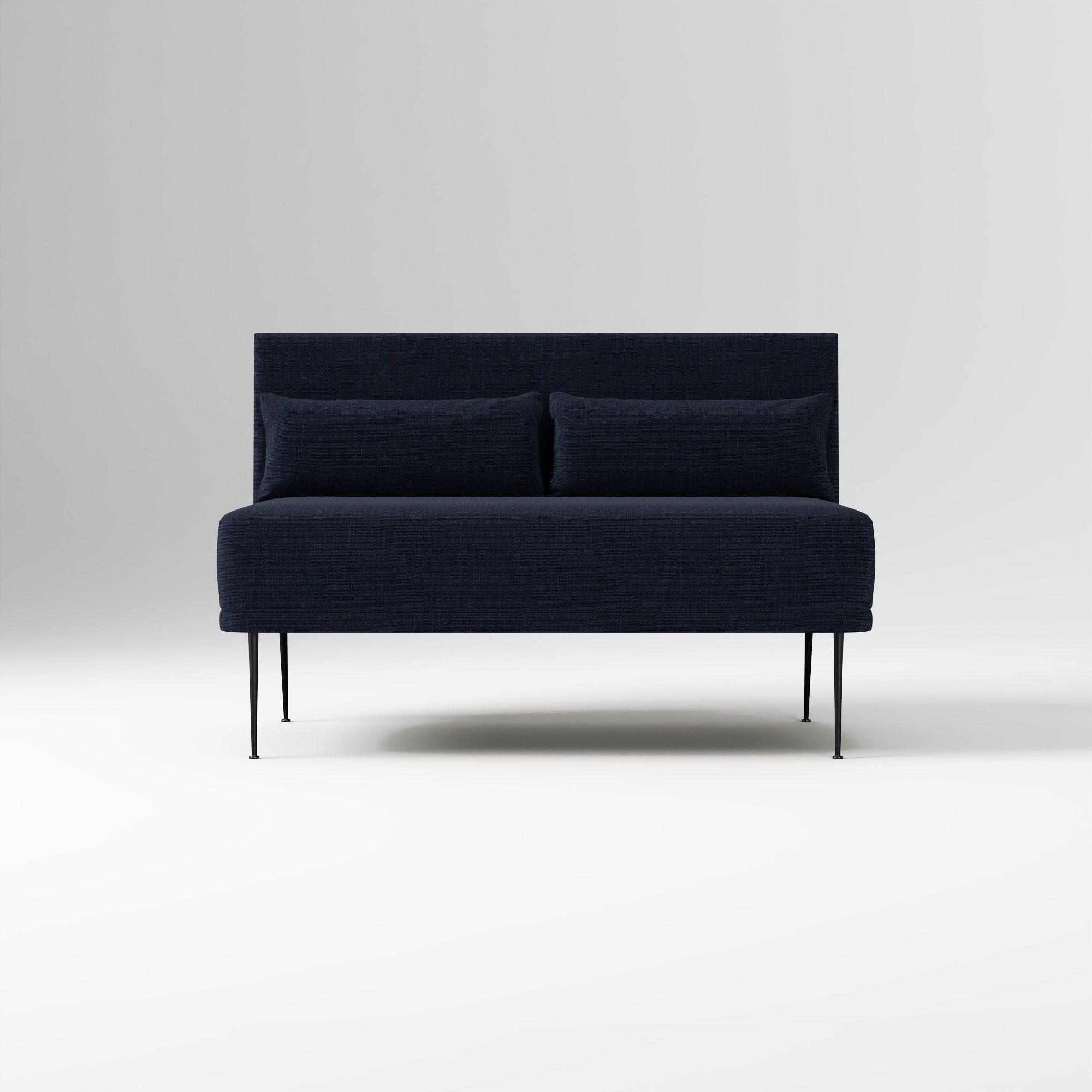 Modern Banquette Armless Bench, Yarn Dyed Linen Weave Oatmeal, Dark Bronze