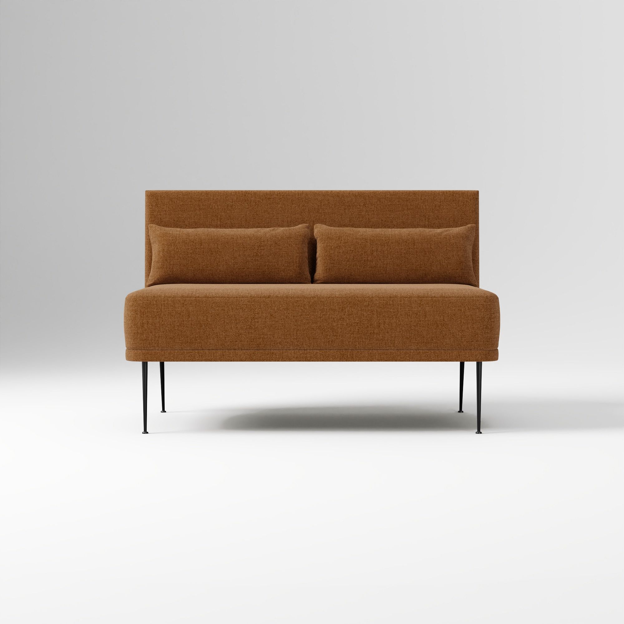 Modern Banquette Armless Bench, Yarn Dyed Linen Weave Oatmeal, Dark Bronze