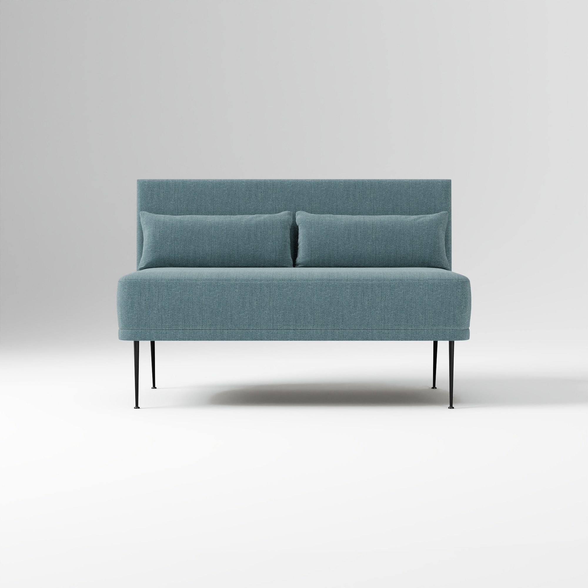 Modern Banquette Armless Bench, Yarn Dyed Linen Weave Oatmeal, Dark Bronze