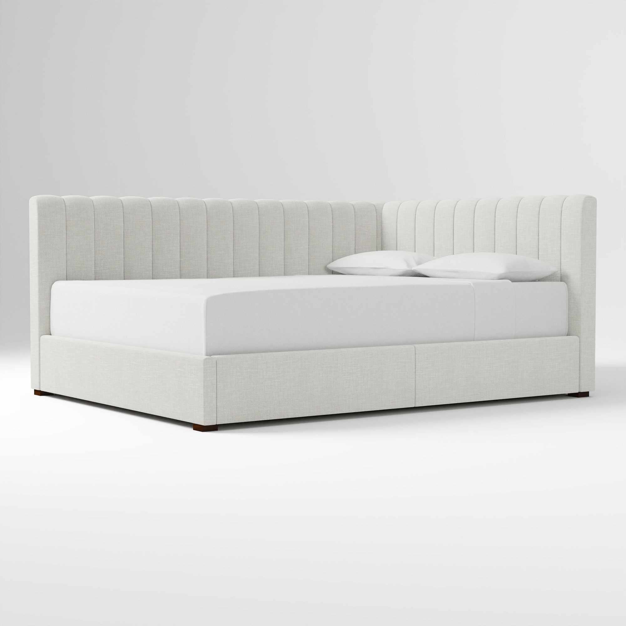 Avalon Corner Storage Bed Queen Yarn Dyed Linen Weave Alabaster