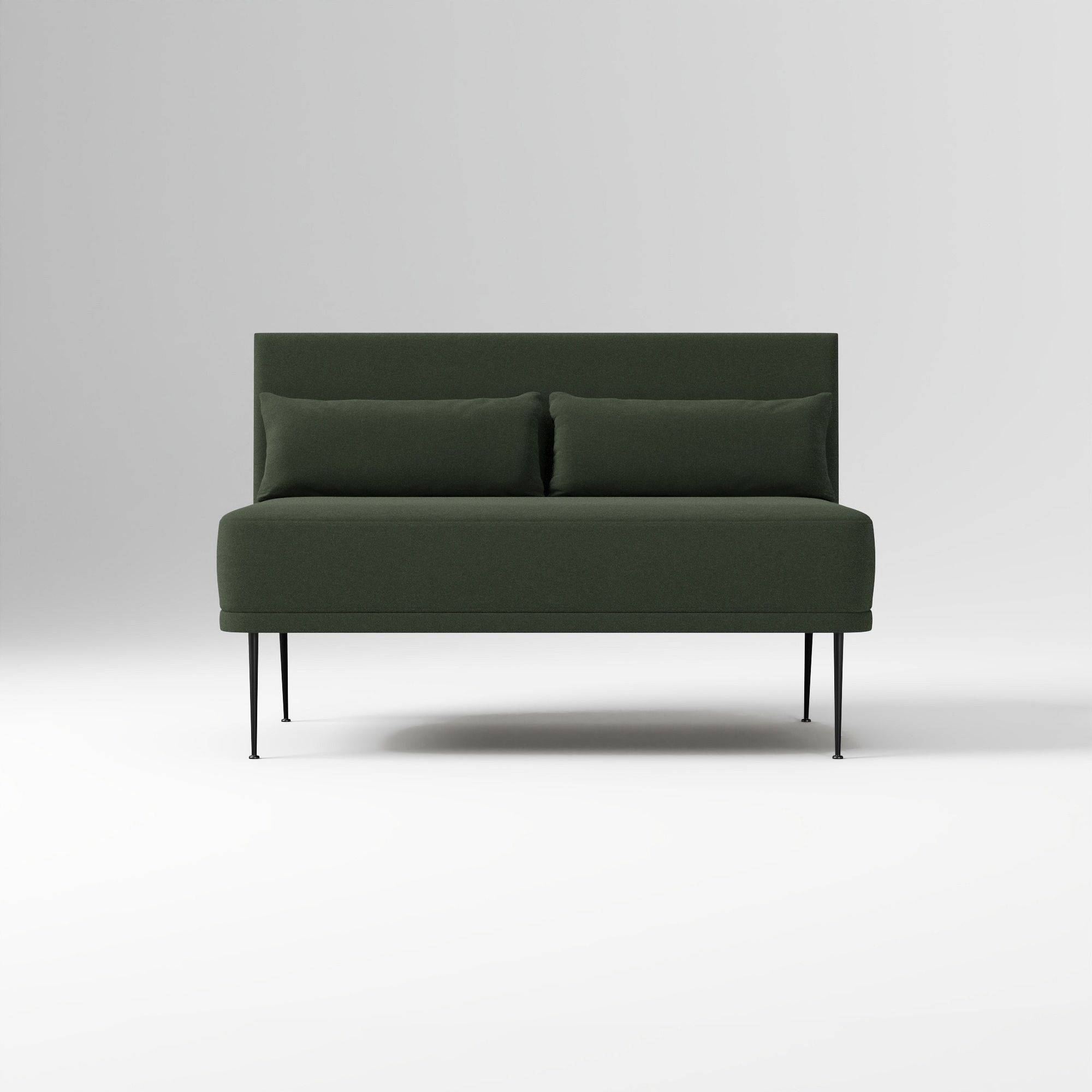 Modern Banquette Armless Bench, Yarn Dyed Linen Weave Oatmeal, Dark Bronze