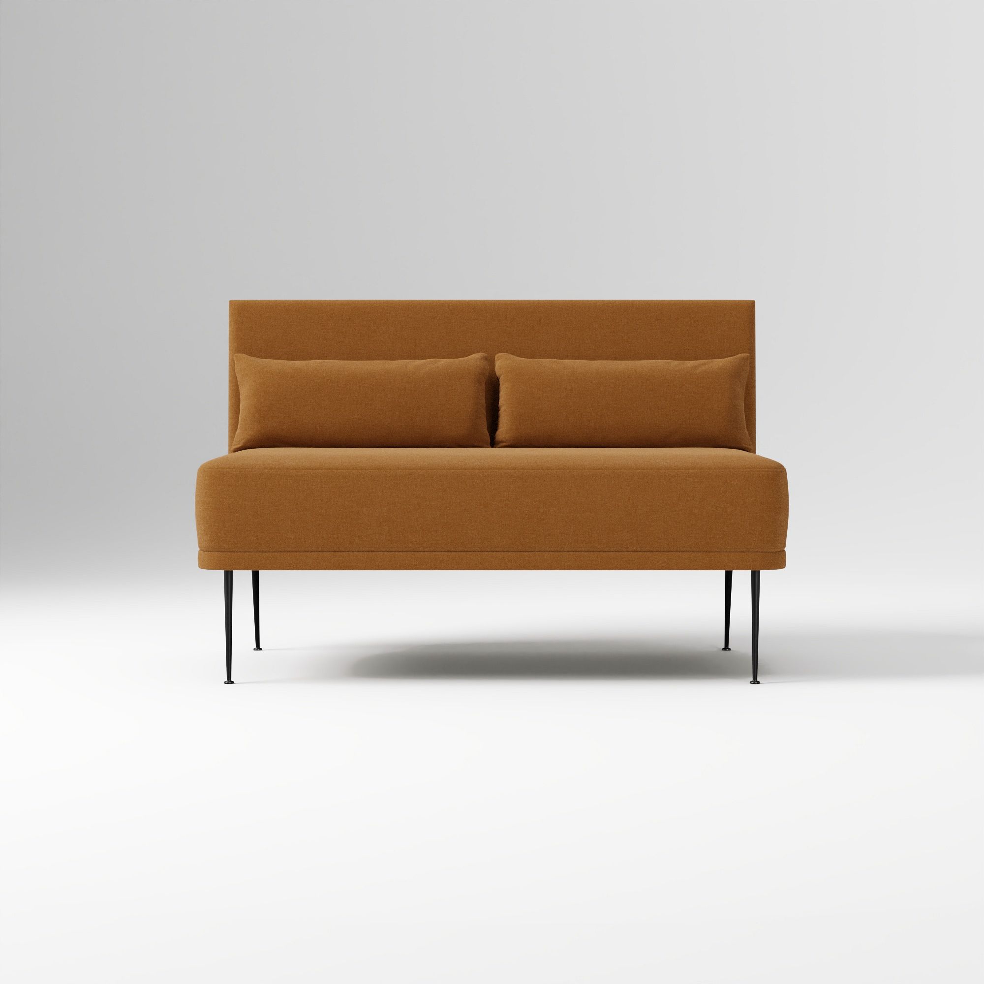 Modern Banquette Armless Bench, Yarn Dyed Linen Weave Oatmeal, Dark Bronze