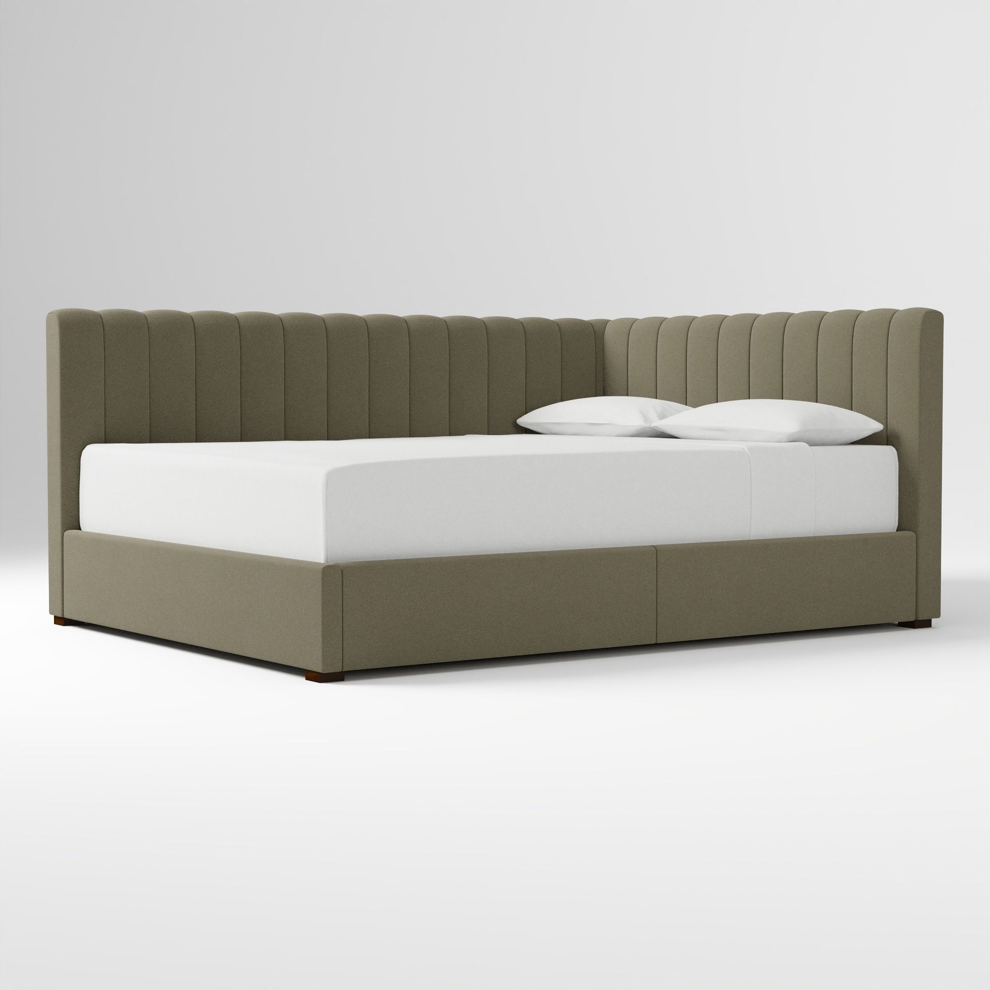 Avalon Corner Storage Bed Queen Yarn Dyed Linen Weave Alabaster