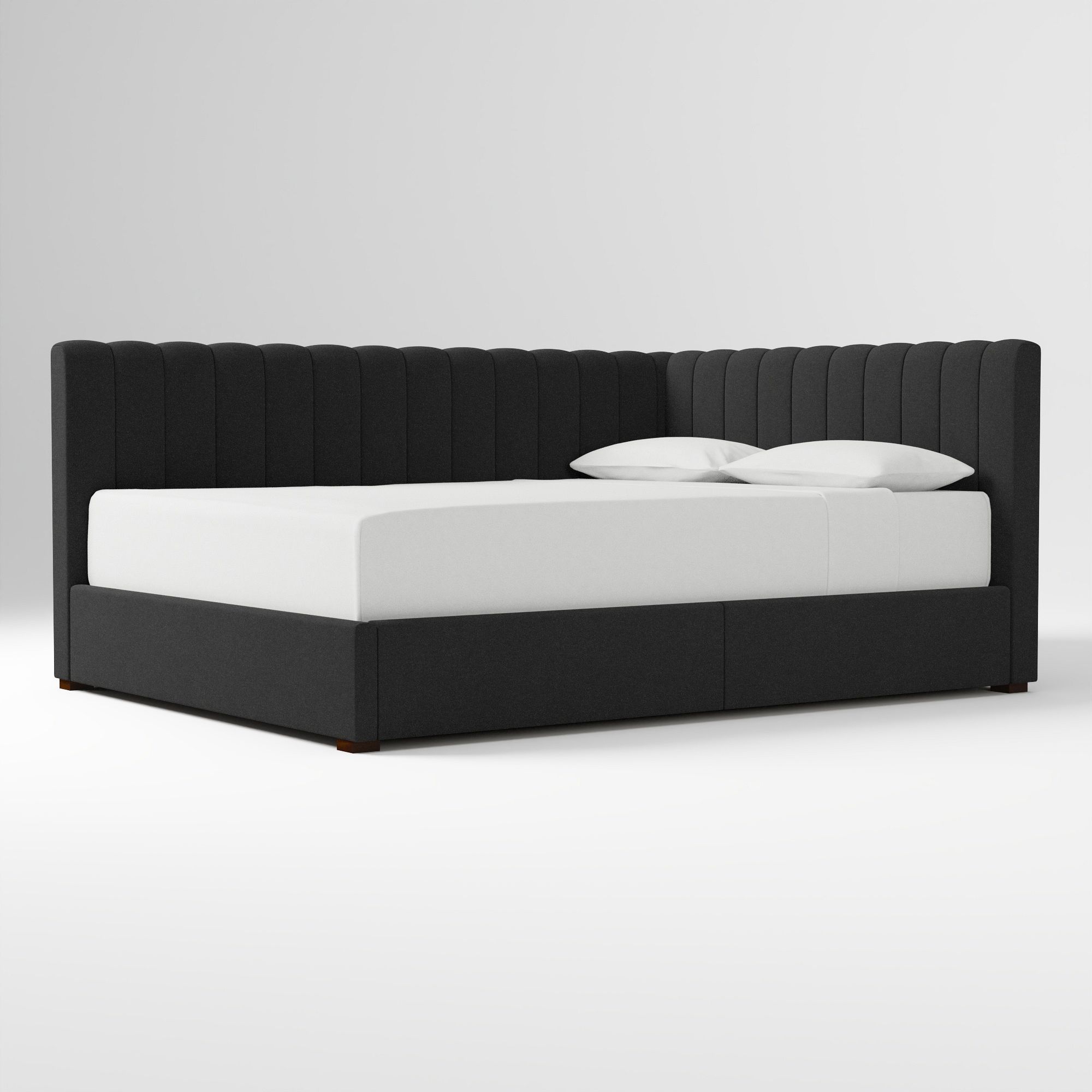 Avalon Corner Storage Bed Queen Yarn Dyed Linen Weave Alabaster