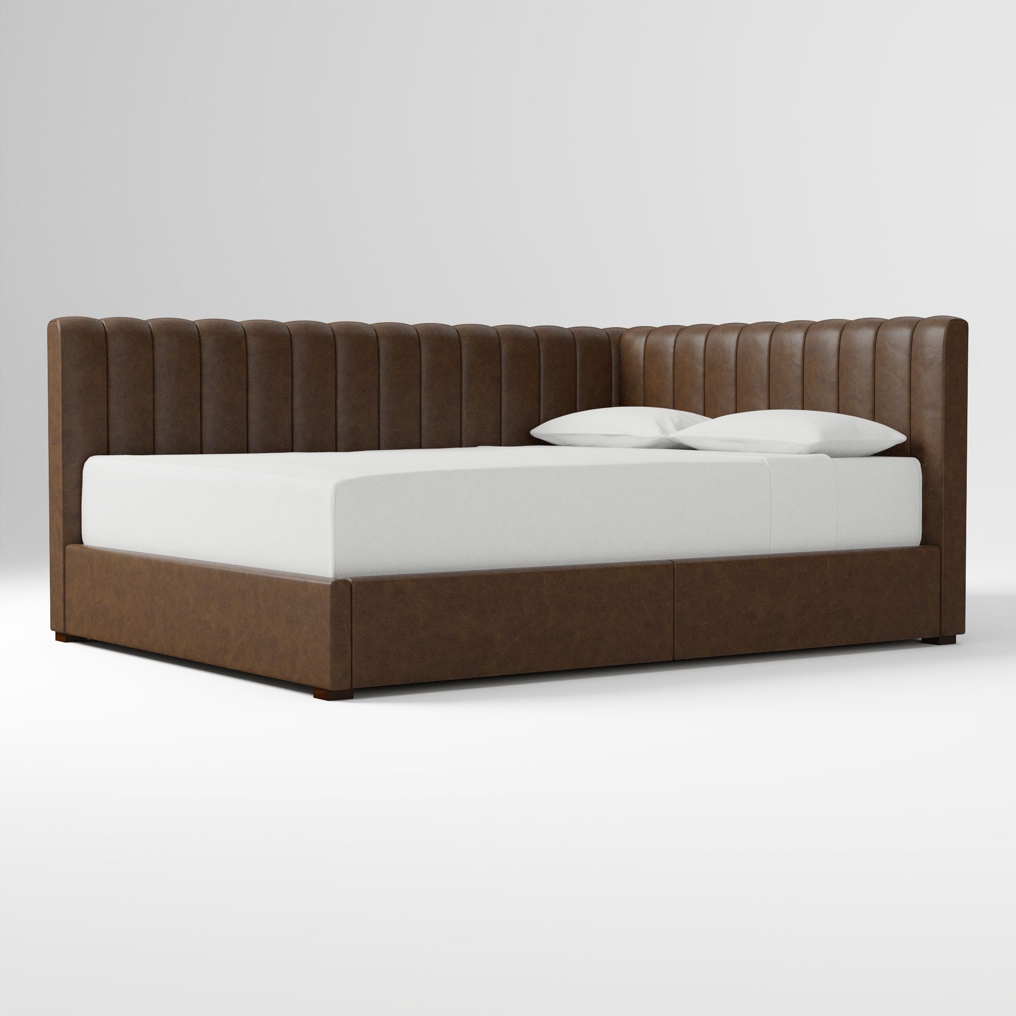 Avalon Corner Storage Bed Queen Yarn Dyed Linen Weave Alabaster