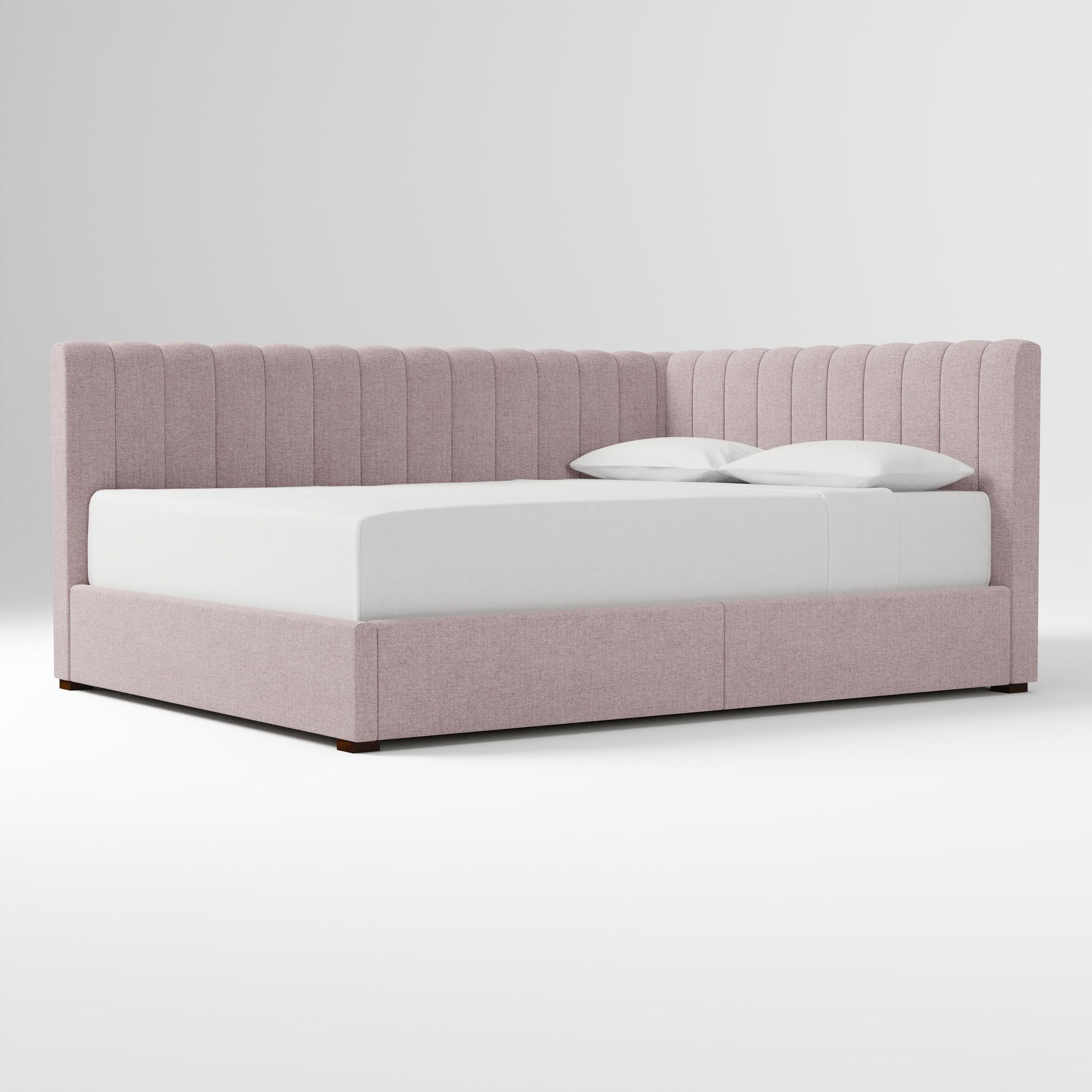 Avalon Corner Storage Bed Queen Yarn Dyed Linen Weave Alabaster