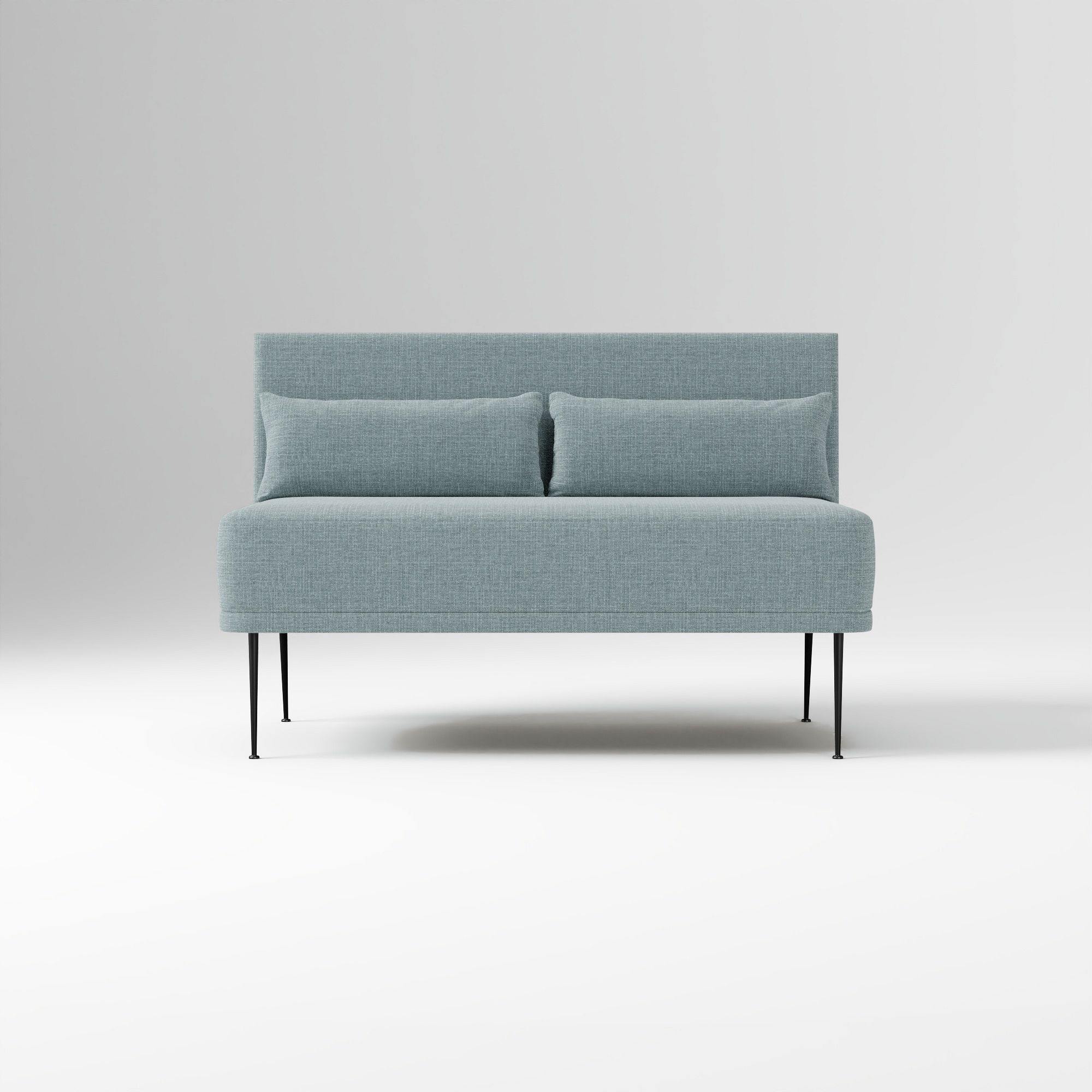 Modern Banquette Armless Bench, Yarn Dyed Linen Weave Oatmeal, Dark Bronze