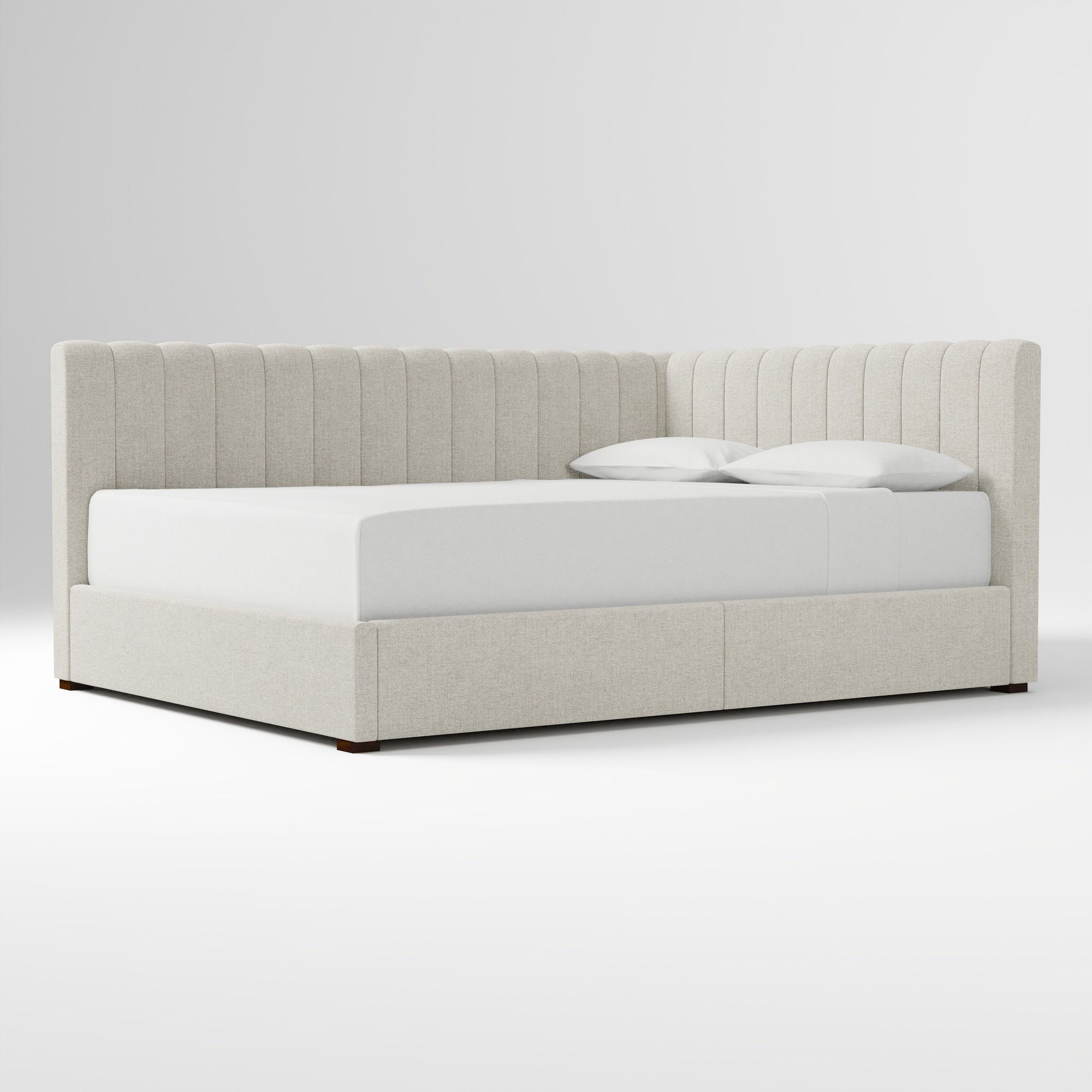 Avalon Corner Storage Bed Queen Yarn Dyed Linen Weave Alabaster