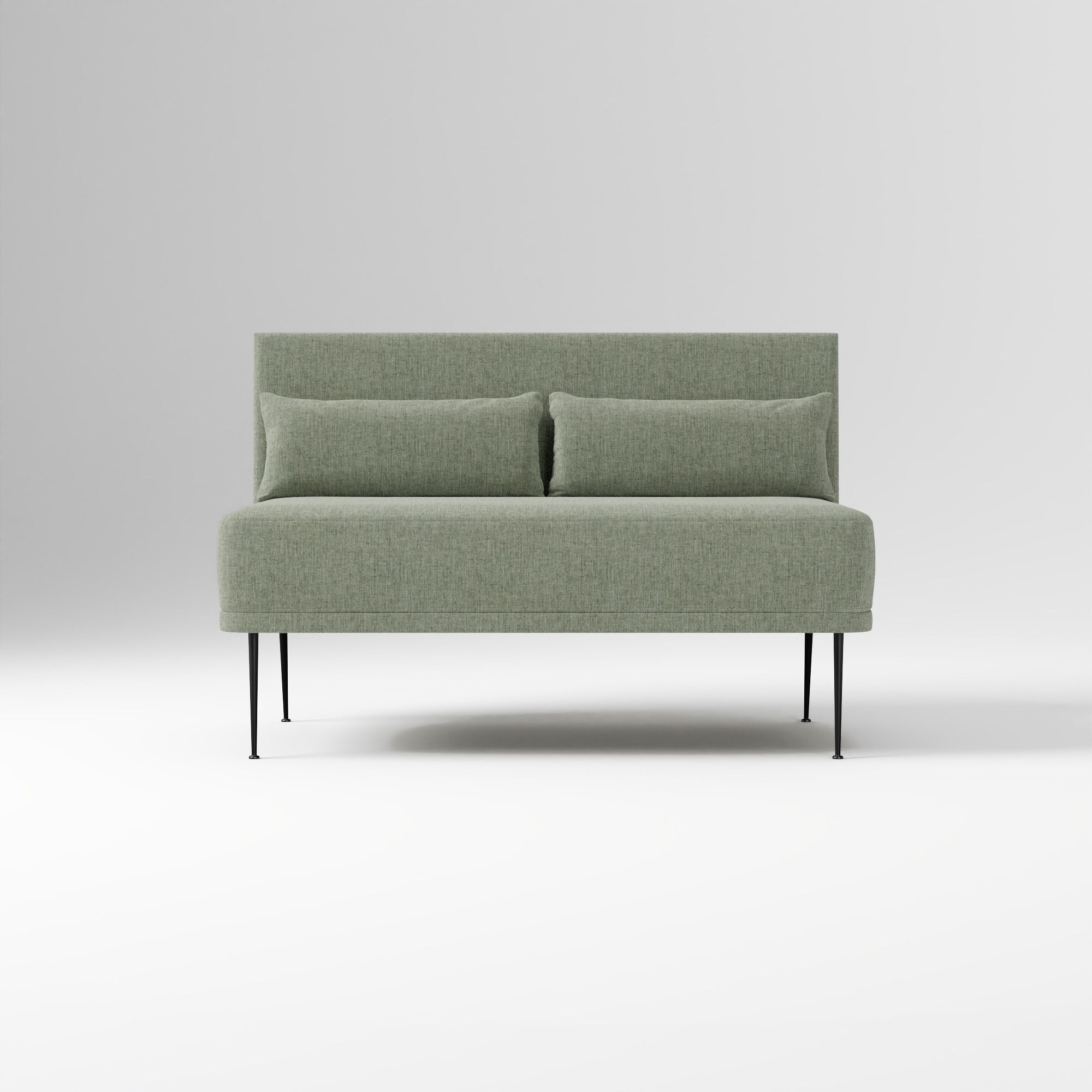 Modern Banquette Armless Bench, Yarn Dyed Linen Weave Oatmeal, Dark Bronze