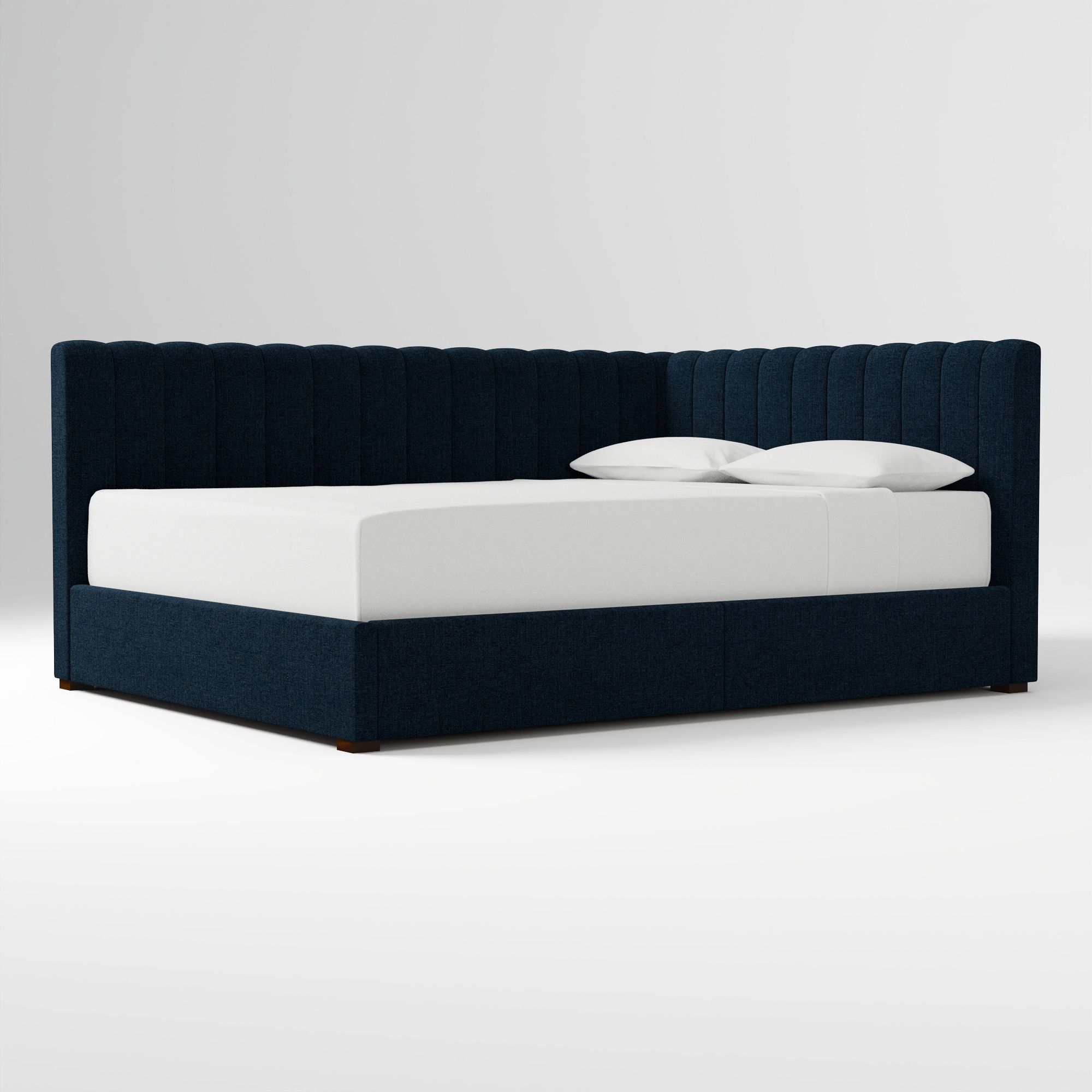 Avalon Corner Storage Bed Queen Yarn Dyed Linen Weave Alabaster