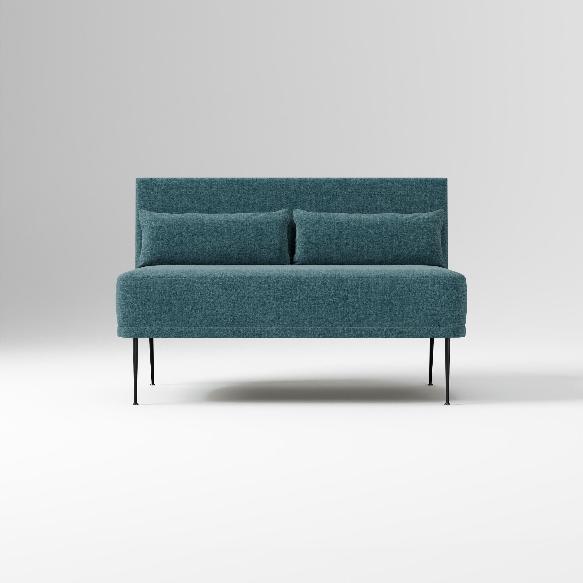Modern Banquette Armless Bench, Yarn Dyed Linen Weave Oatmeal, Dark Bronze