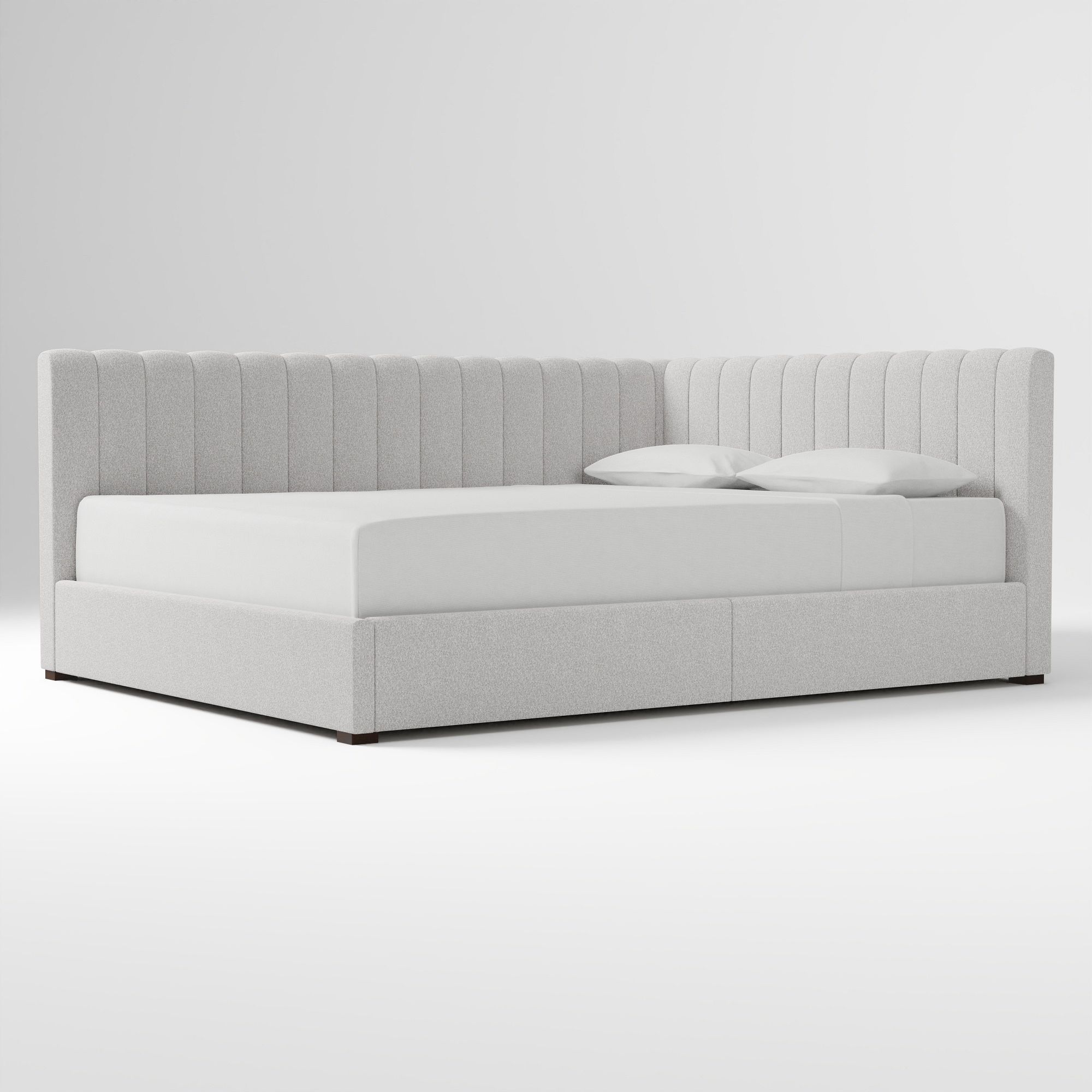 Avalon Corner Storage Bed Queen Yarn Dyed Linen Weave Alabaster