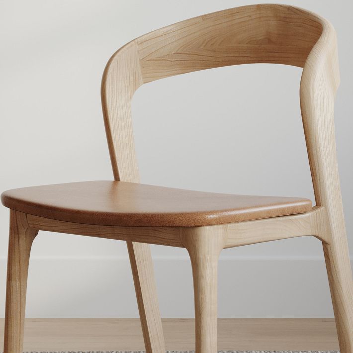 Scooped Ash Wood Leather Dining Chair (Set of 2) | West Elm