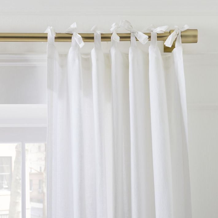 Open Box: European Flax
  Linen Curtain with Tie Top, White, 48x84