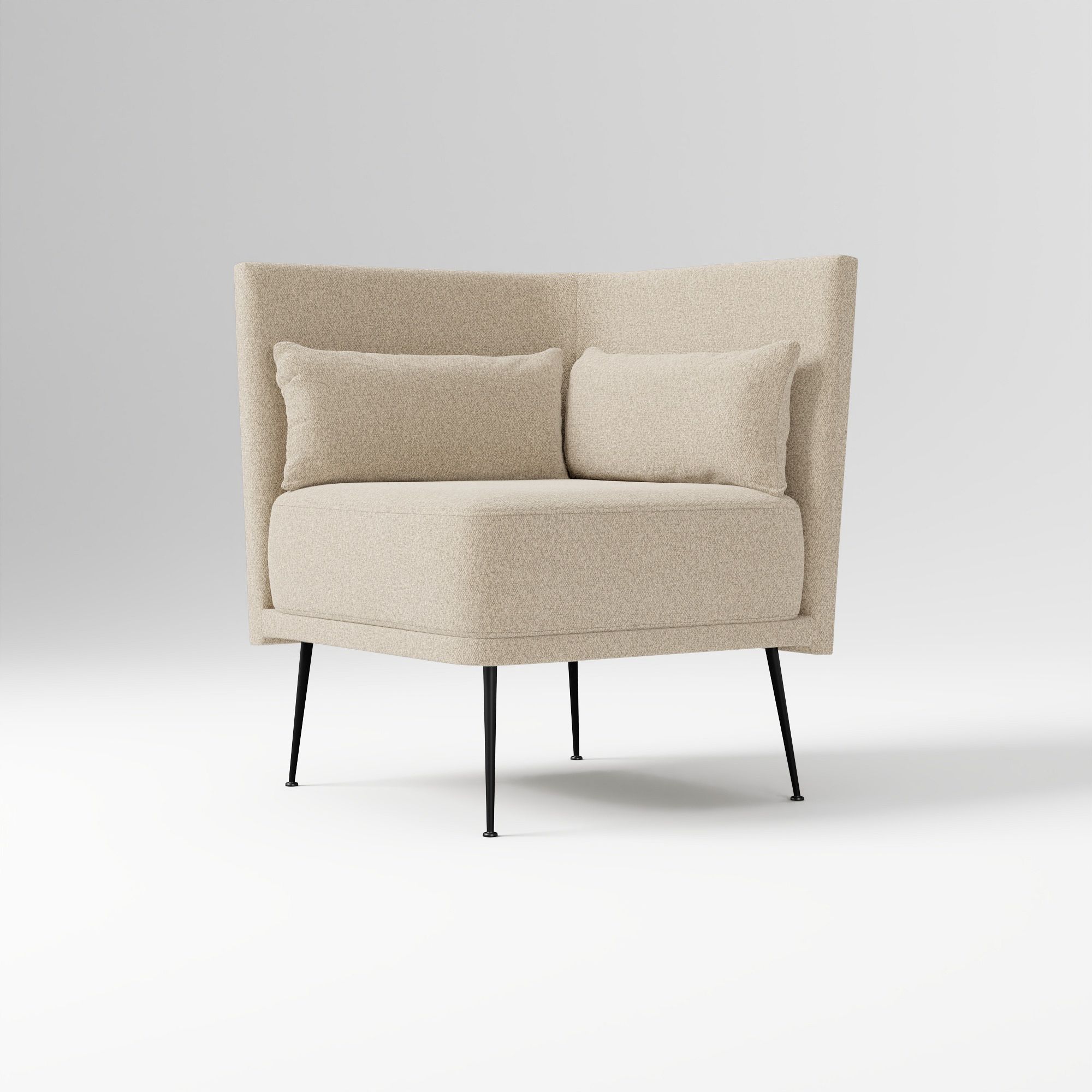 Modern Banquette Armless Bench, Yarn Dyed Linen Weave Oatmeal, Dark Bronze