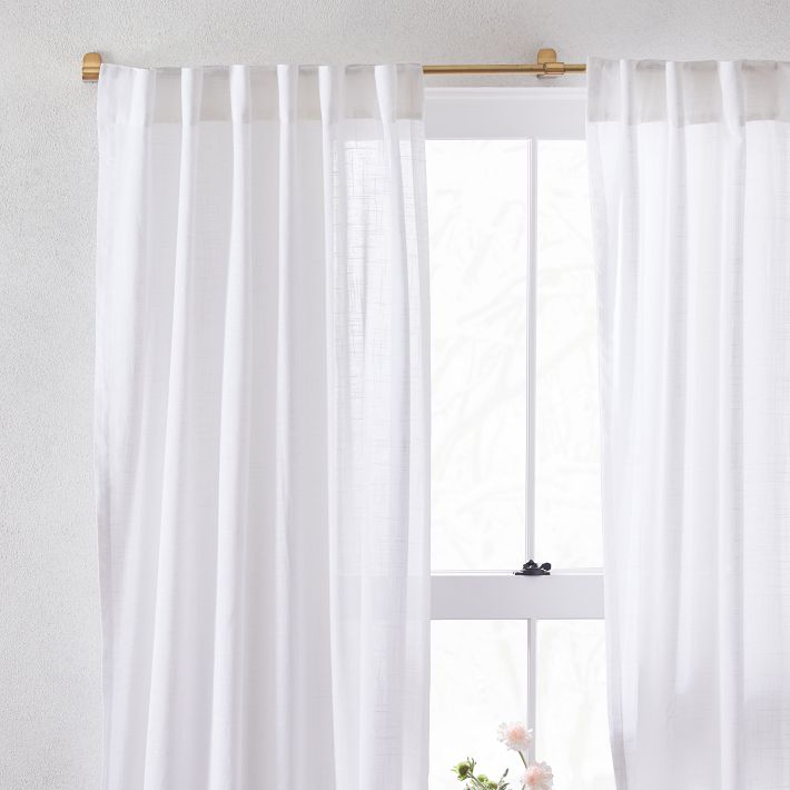 Sheer Crosshatch Curtain (Set of 2) - Set of 2, White, 48"x96"