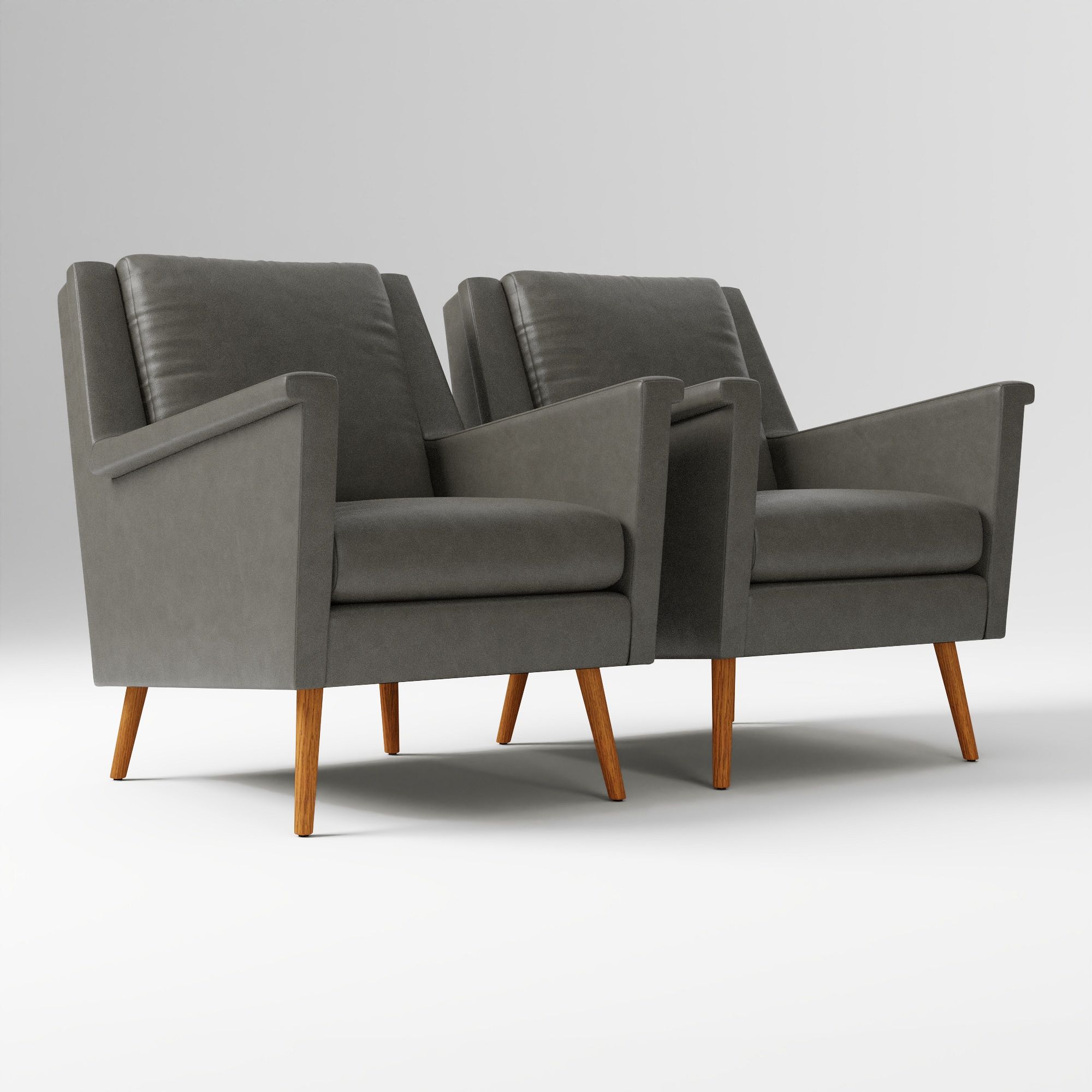 Carlo Mid-Century Chair, Poly, Saddle Leather, Nut, Pecan