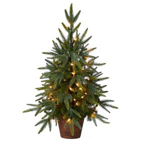 Pre-Lit Faux Potted Green Tree w/ Copper Planter, 2.5ft