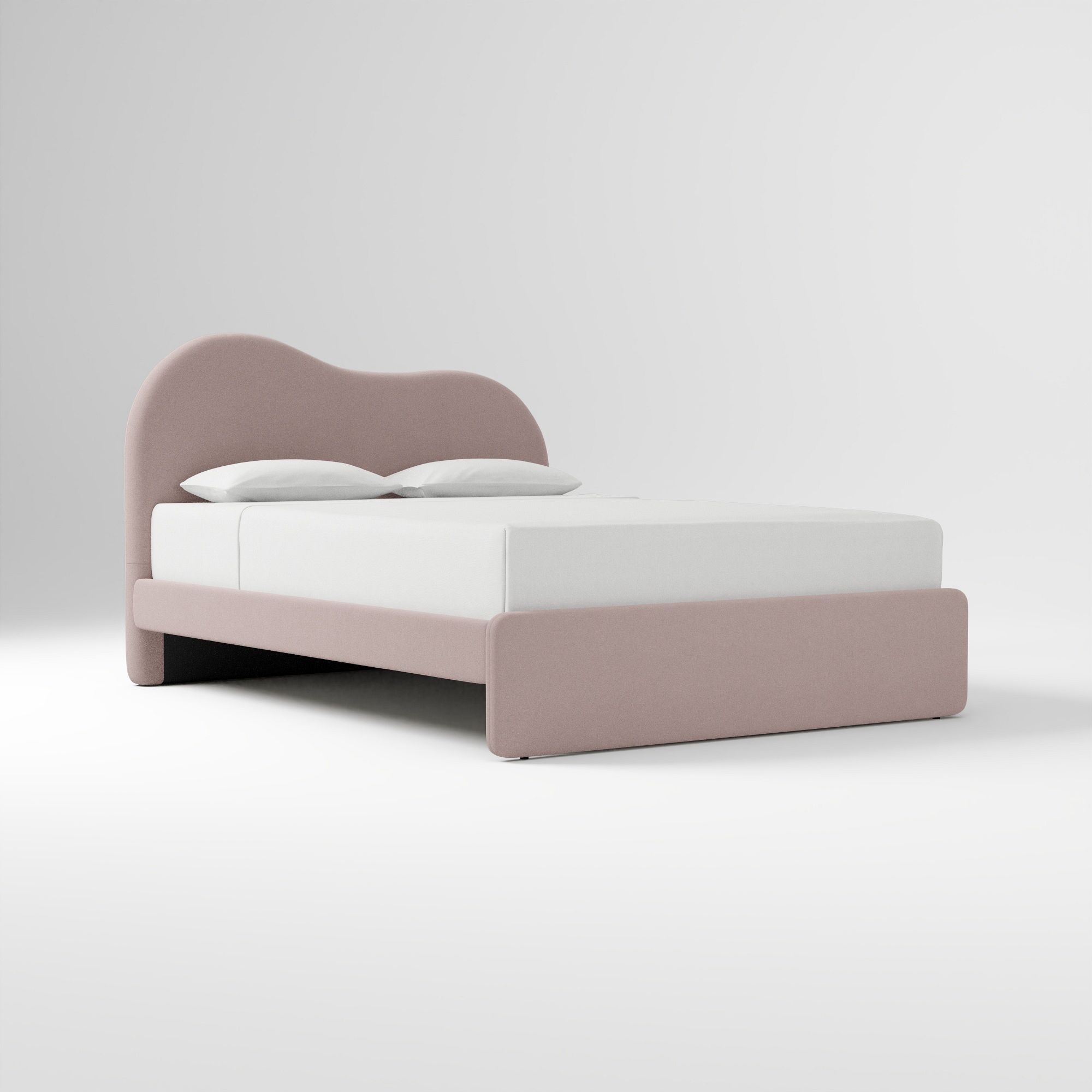 Alba Asymmetric Upholstered Bed, Full, Yarn Dyed Linen Weave, Alabaster