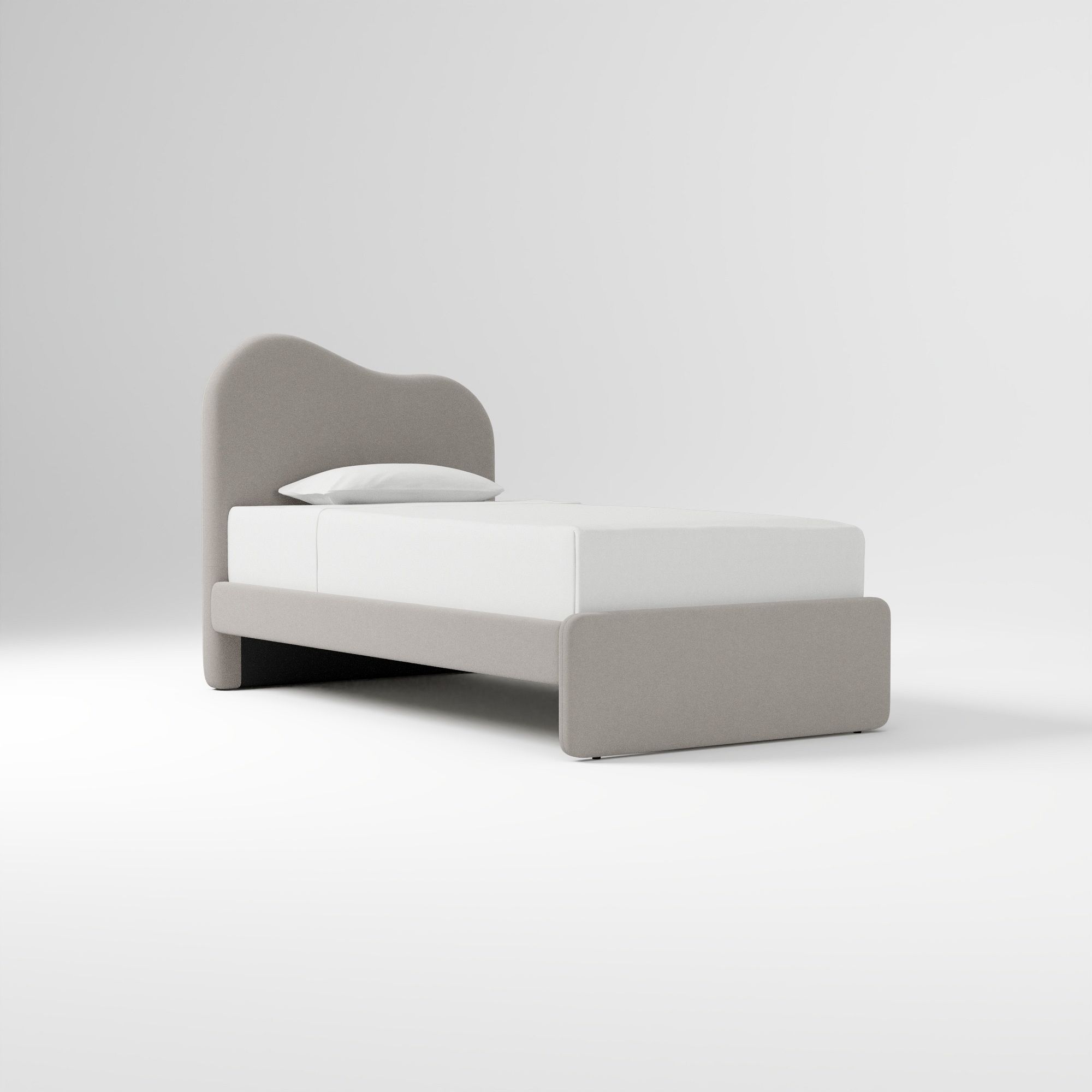 Alba Asymmetric Upholstered Bed, Full, Yarn Dyed Linen Weave, Alabaster