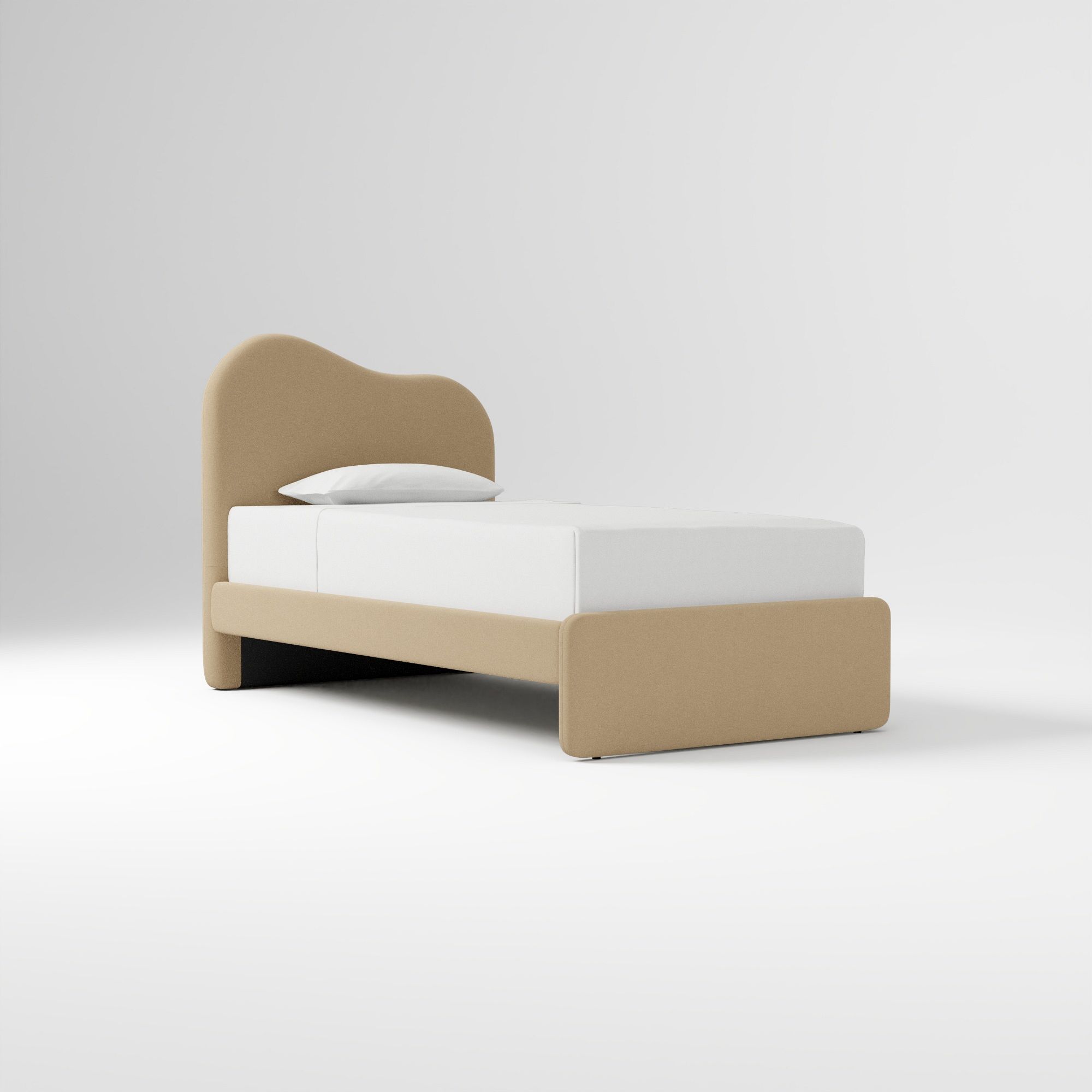 Alba Asymmetric Upholstered Bed, Full, Yarn Dyed Linen Weave, Alabaster