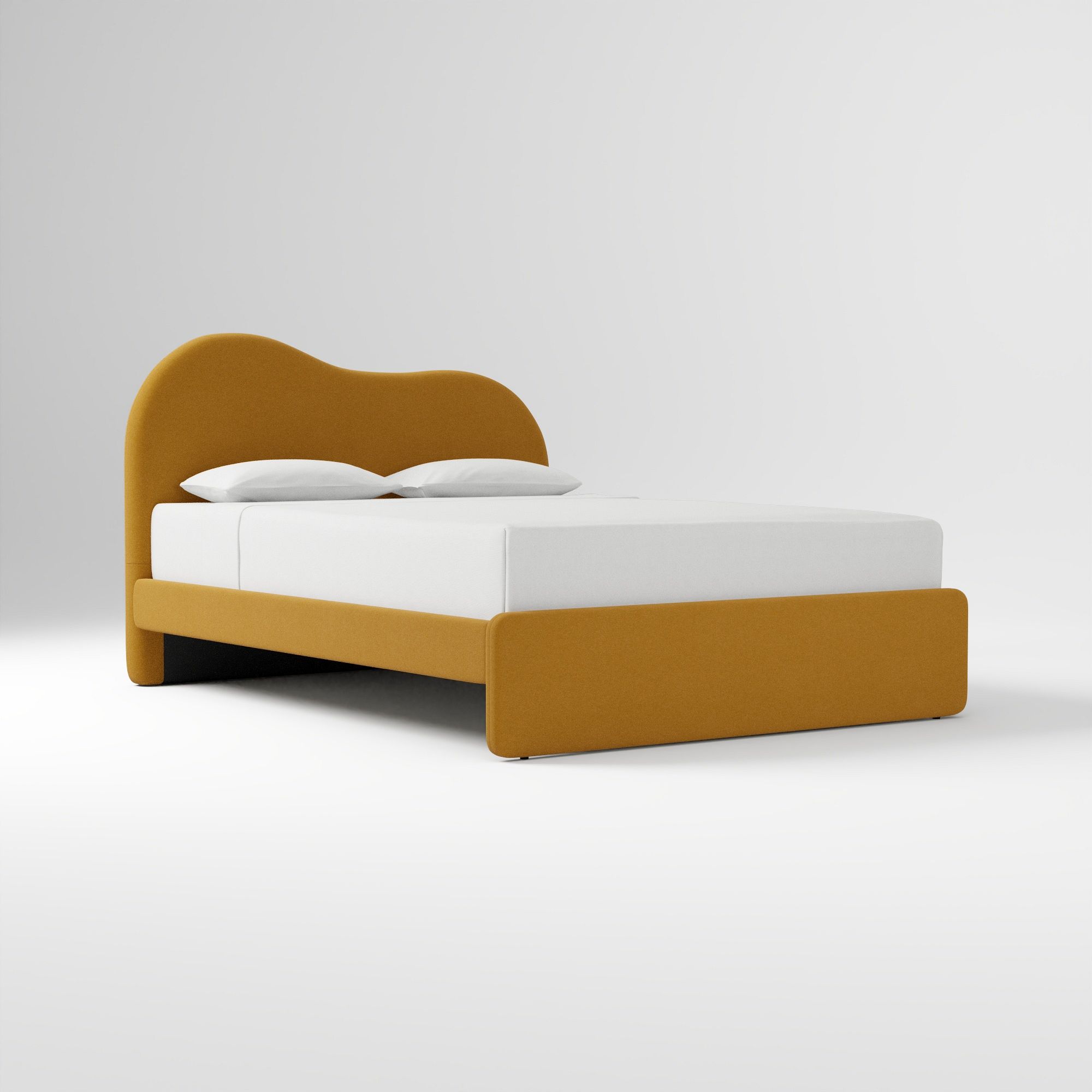 Alba Asymmetric Upholstered Bed, Full, Yarn Dyed Linen Weave, Alabaster