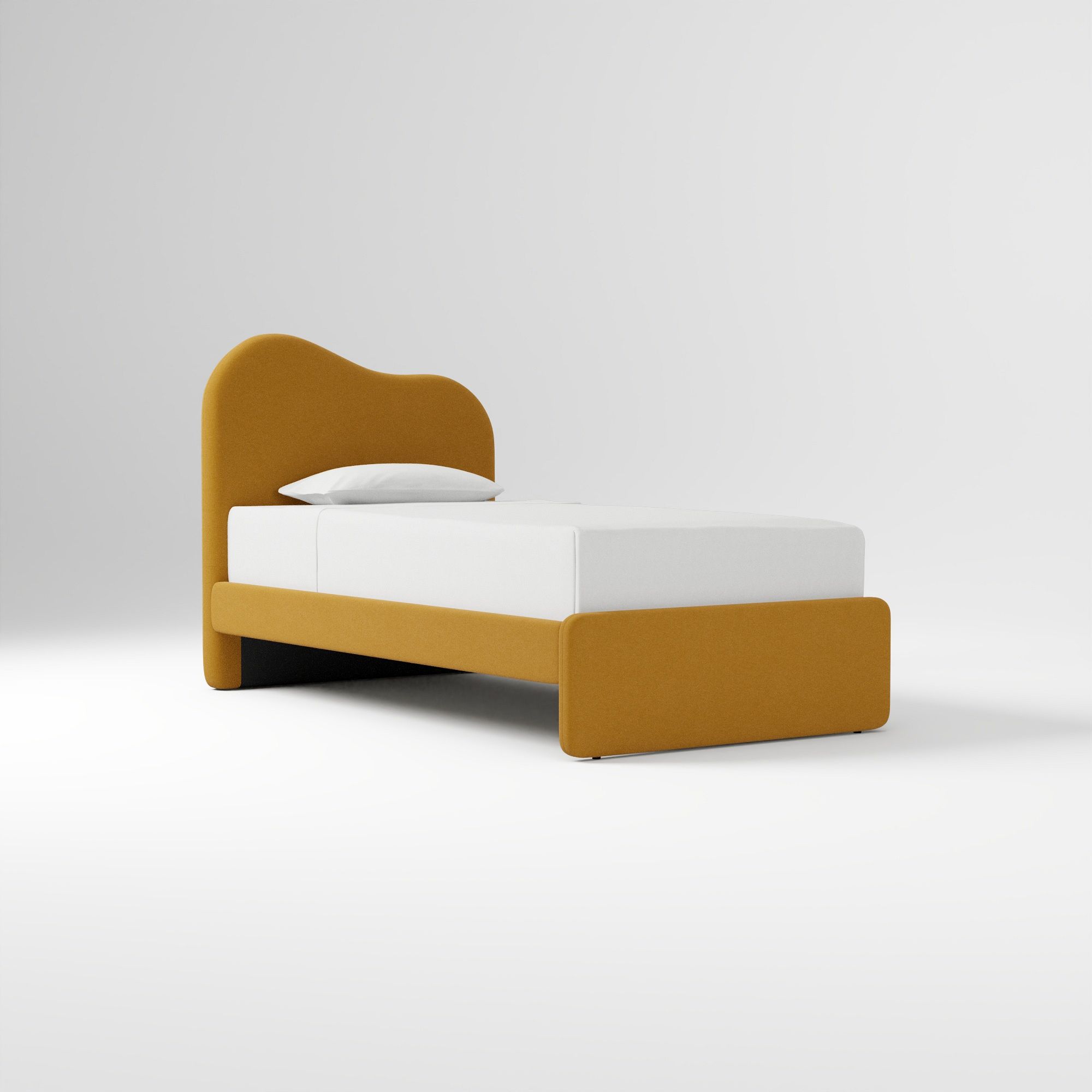 Alba Asymmetric Upholstered Bed, Full, Yarn Dyed Linen Weave, Alabaster