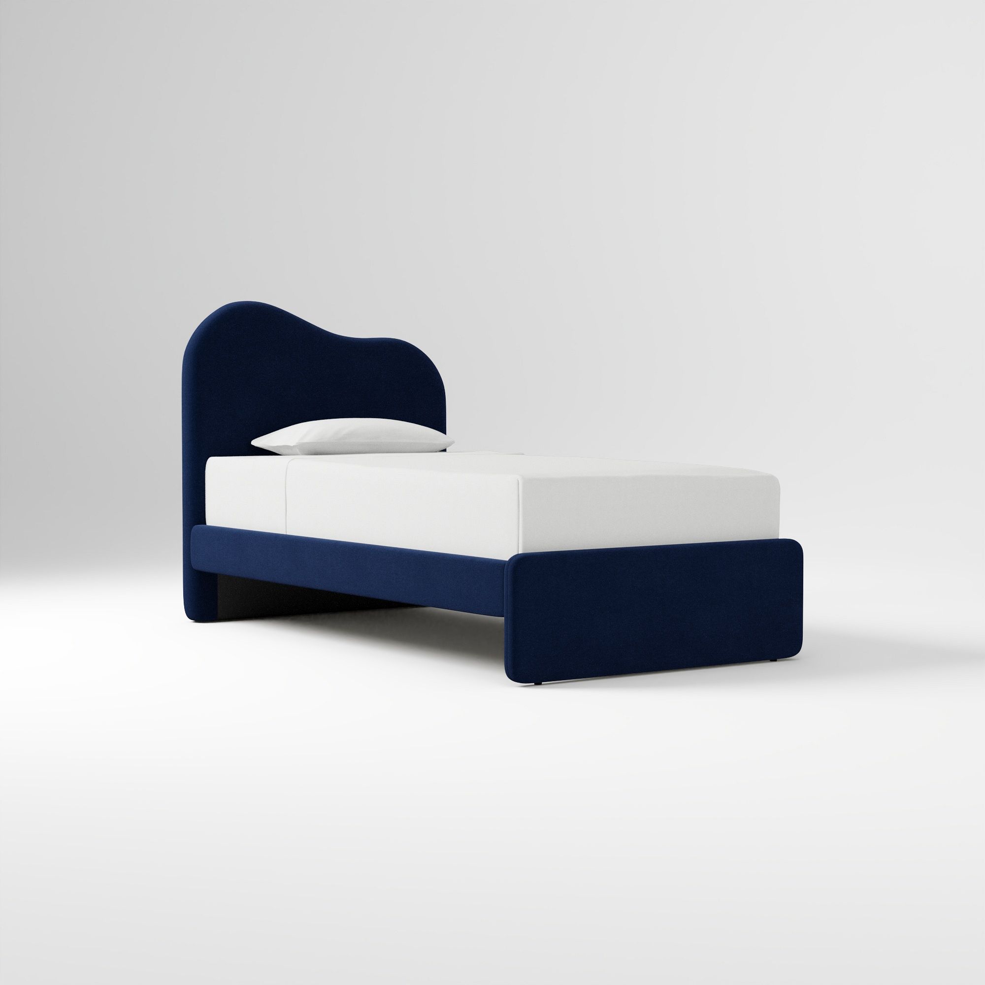 Alba Asymmetric Upholstered Bed, Full, Yarn Dyed Linen Weave, Alabaster