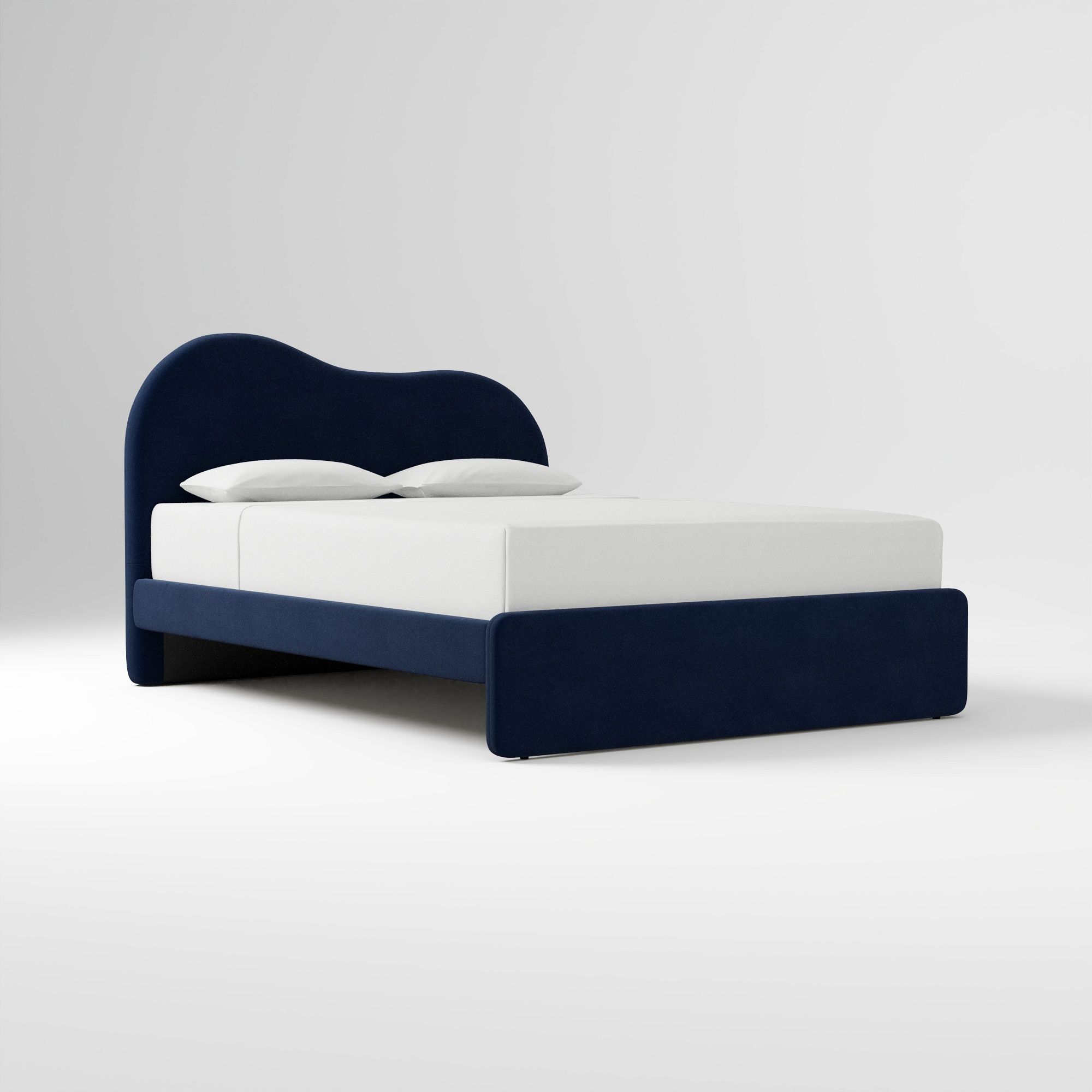 Alba Asymmetric Upholstered Bed, Full, Yarn Dyed Linen Weave, Alabaster