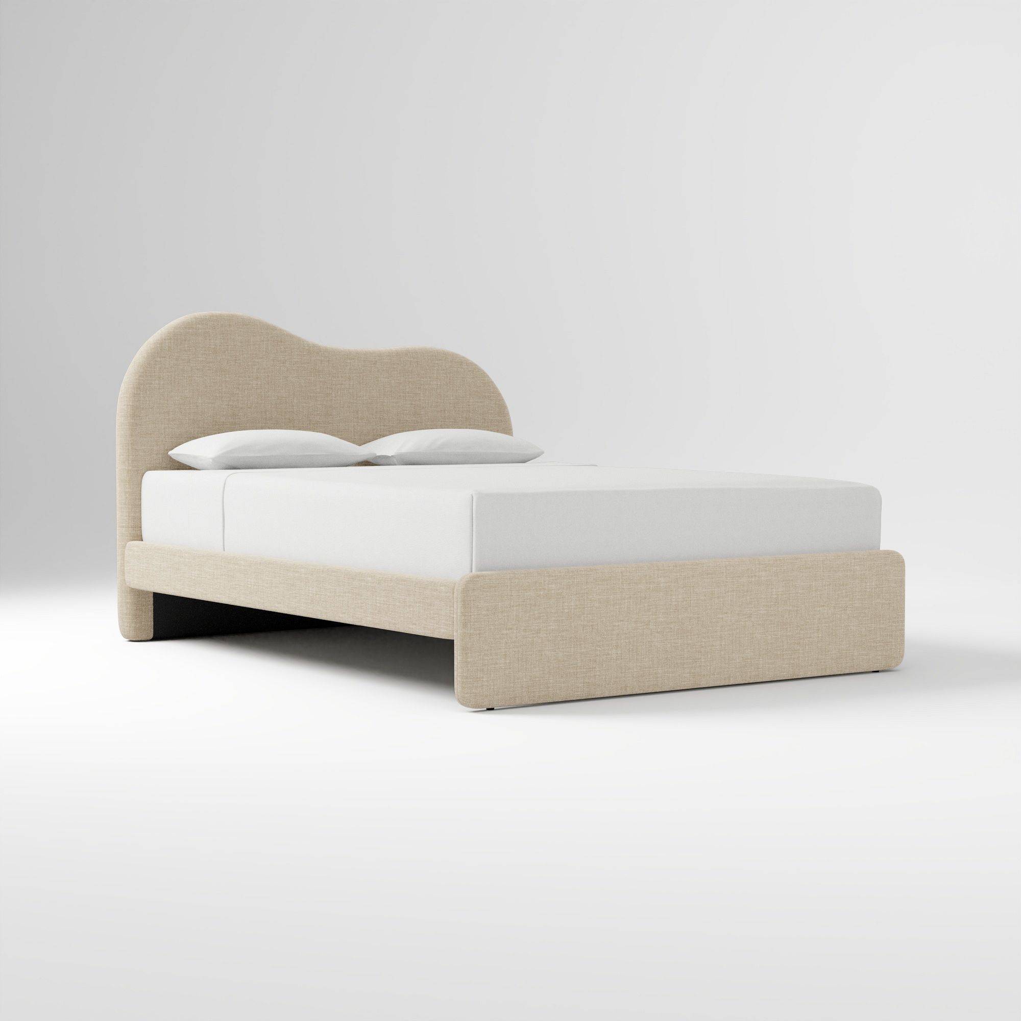 Alba Asymmetric Upholstered Bed, Full, Yarn Dyed Linen Weave, Alabaster