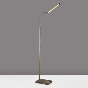Task Marble LED Floor Lamp, Antique Brass & Brown Marble